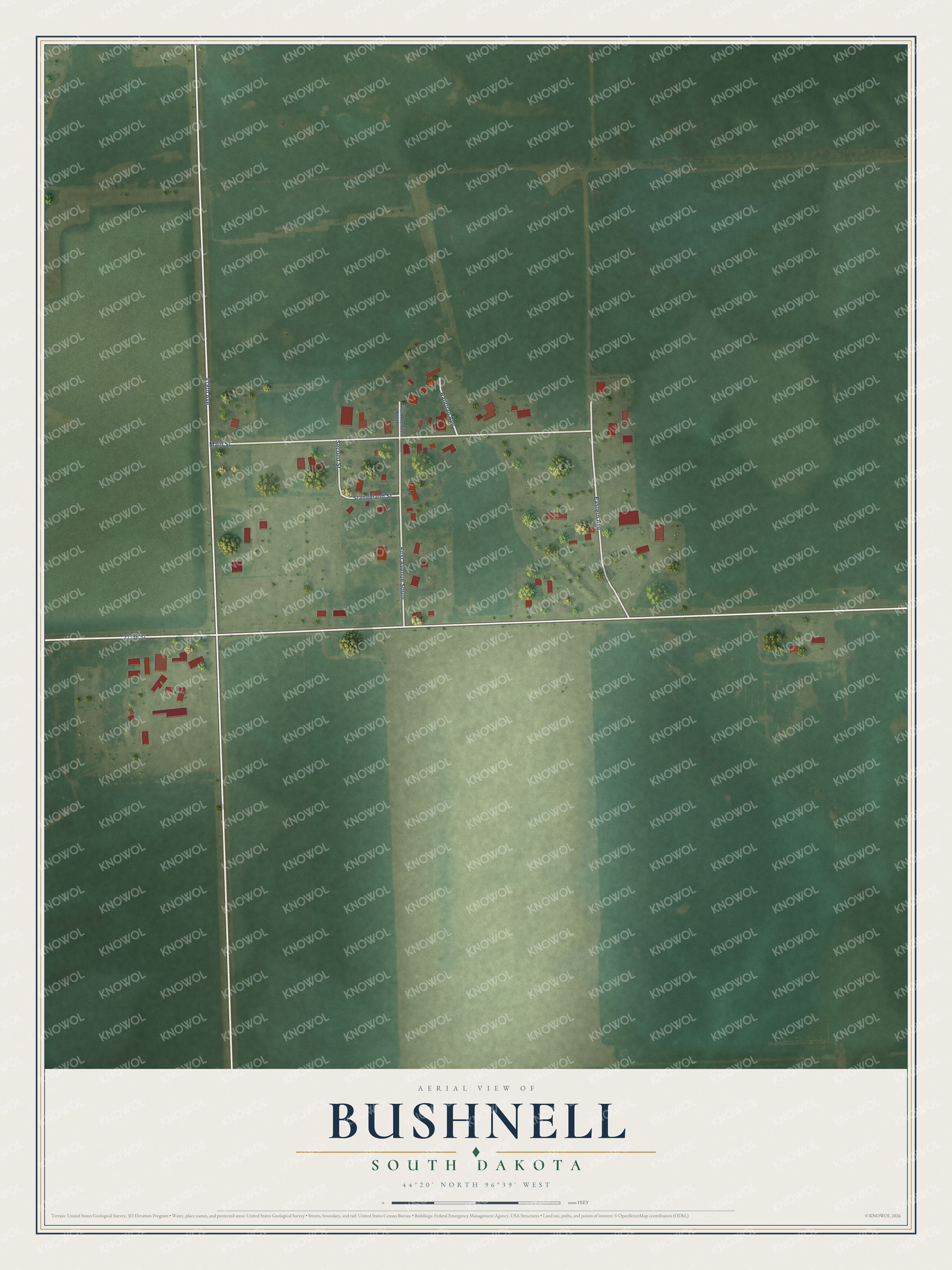 Watermarked full-map preview of Bushnell, South Dakota