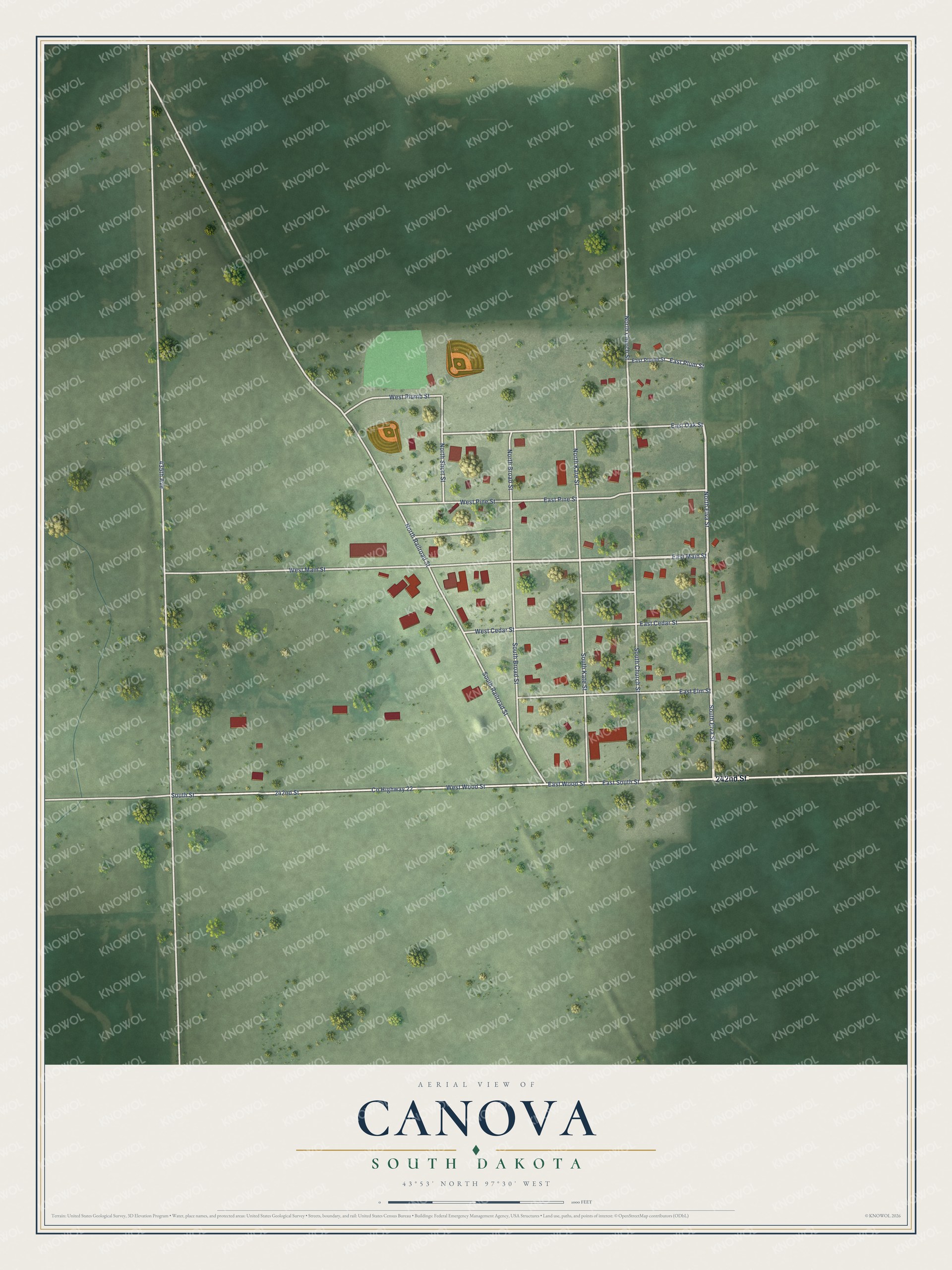 Watermarked full-map preview of Canova, South Dakota