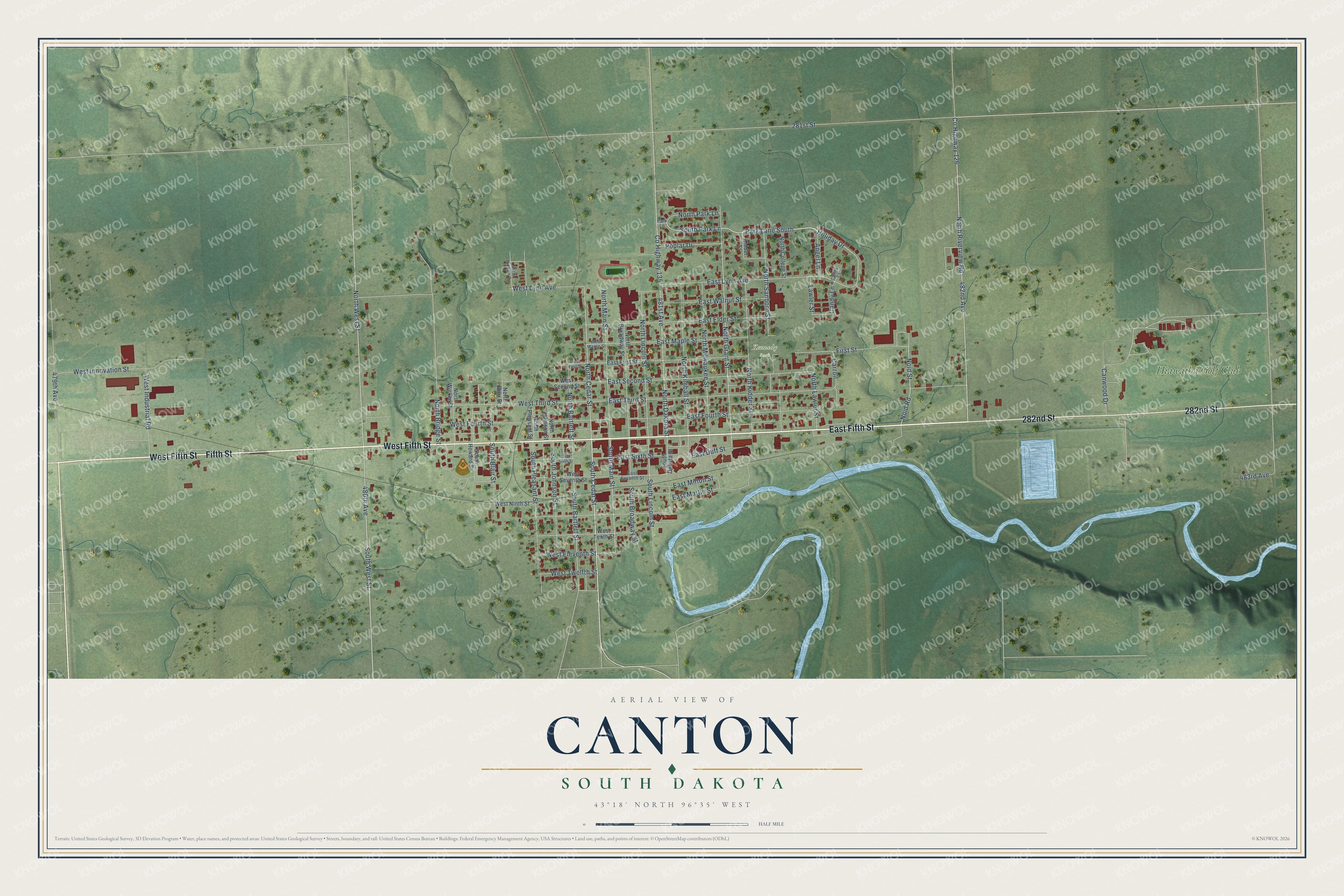 Watermarked full-map preview of Canton, South Dakota