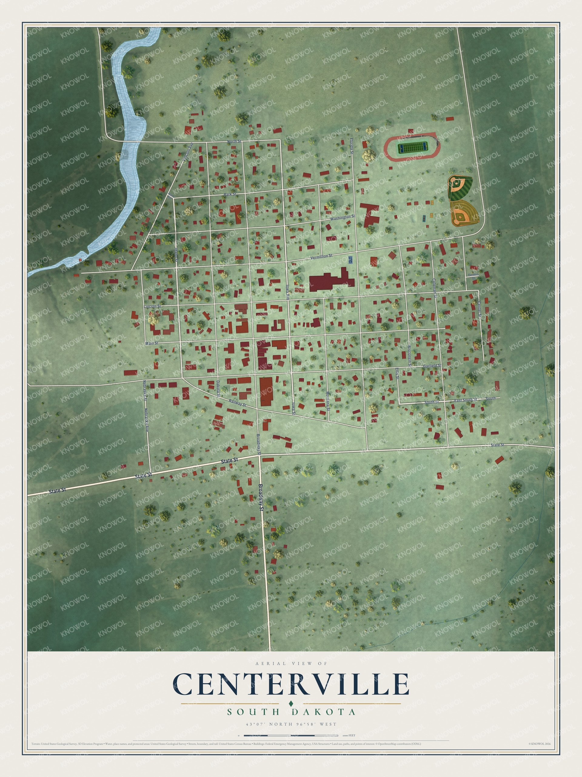 Watermarked full-map preview of Centerville, South Dakota