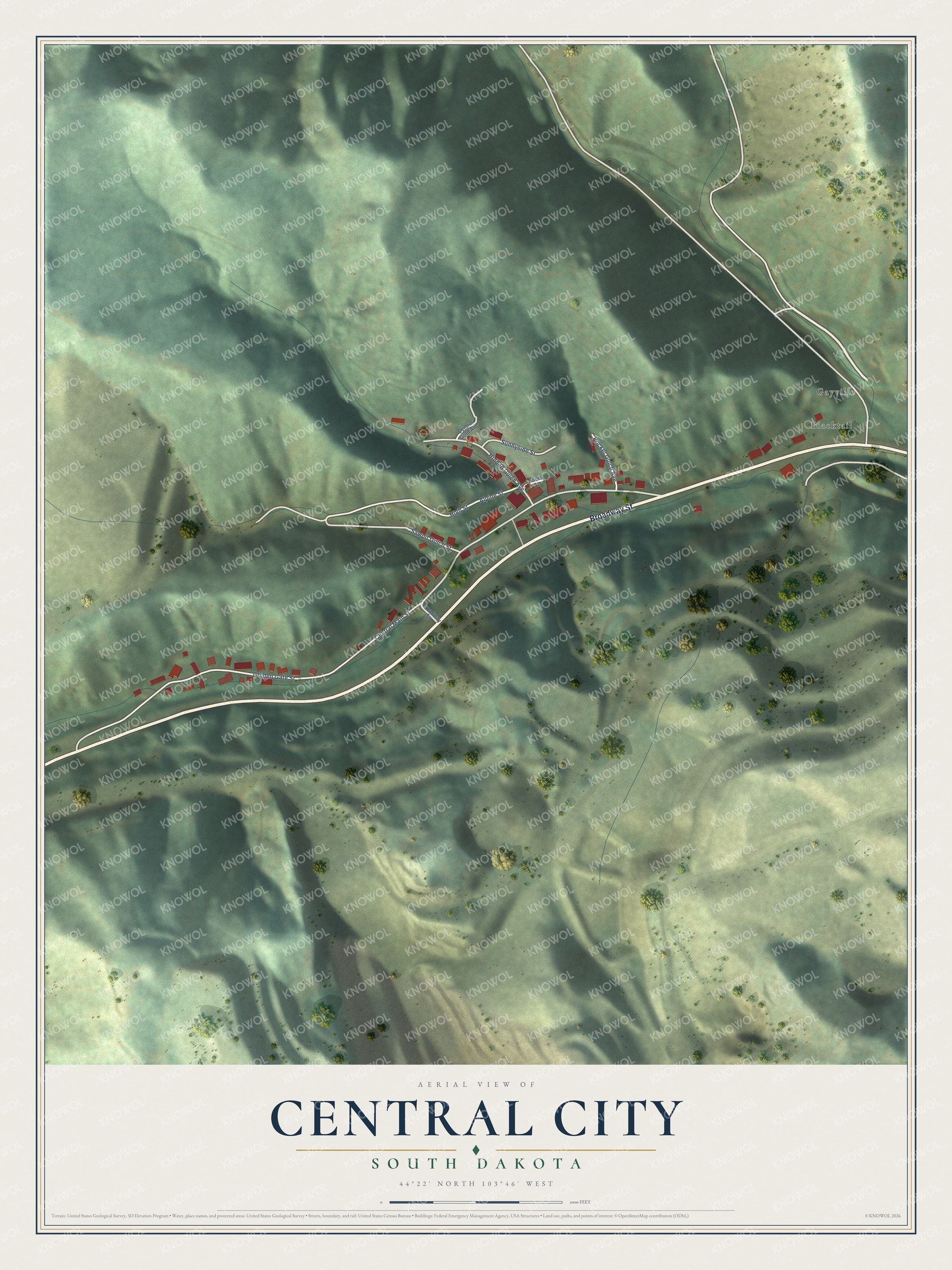 Watermarked full-map preview of Central City, South Dakota