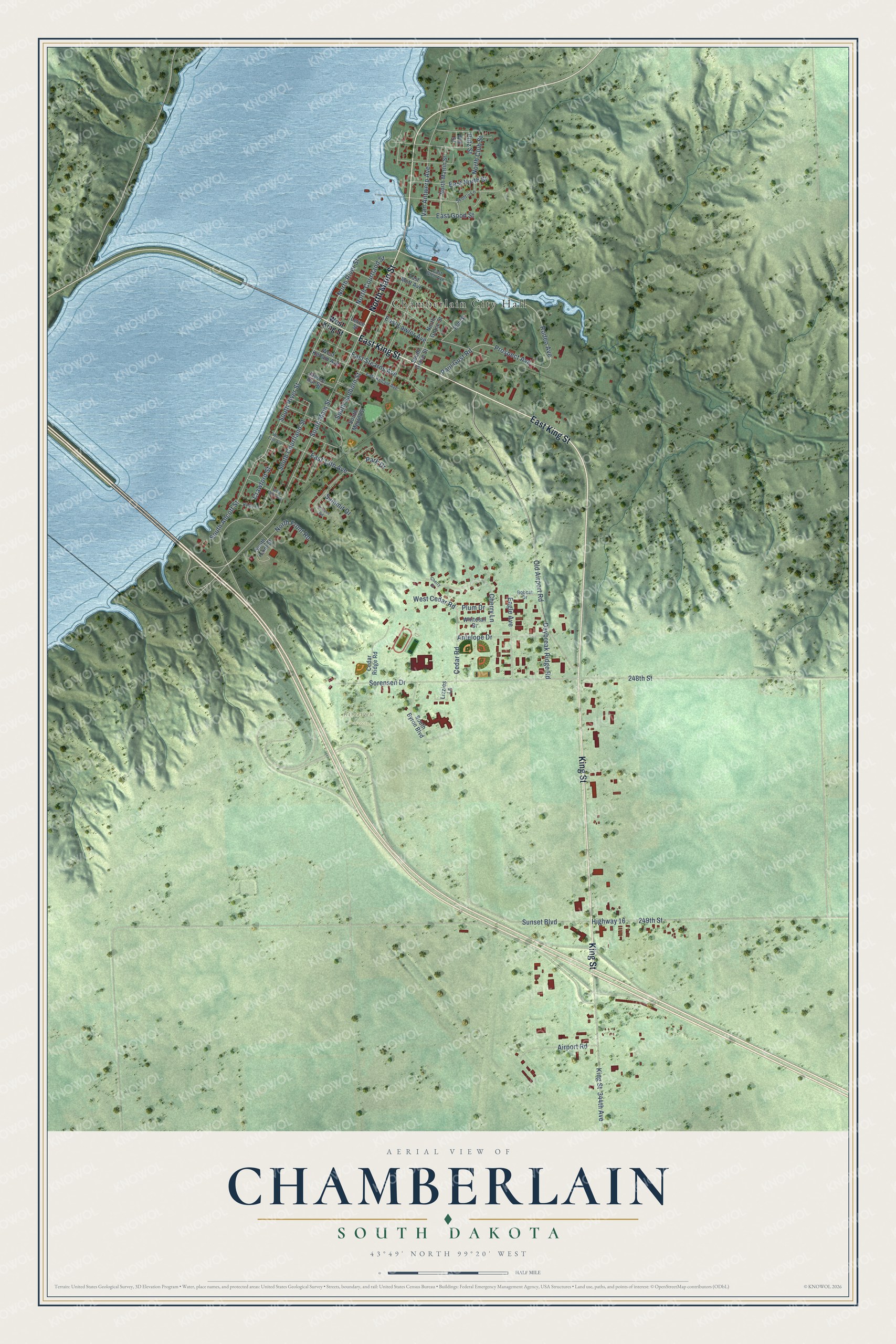 Watermarked full-map preview of Chamberlain, South Dakota