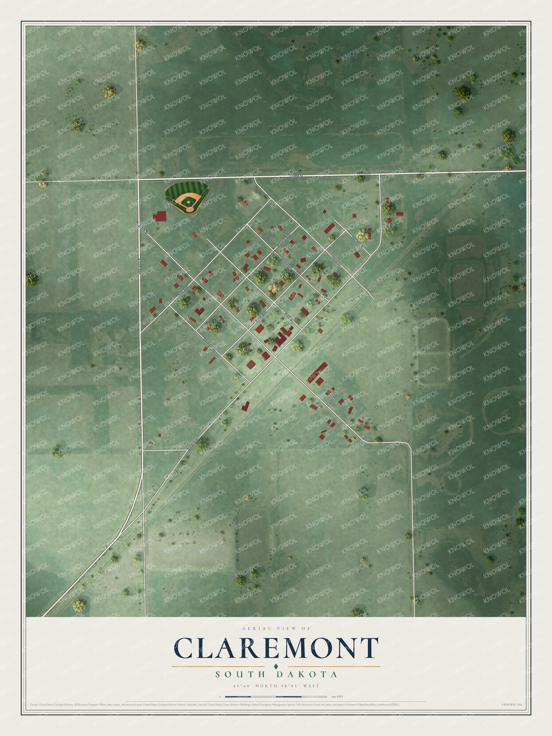 Watermarked full-map preview of Claremont, South Dakota