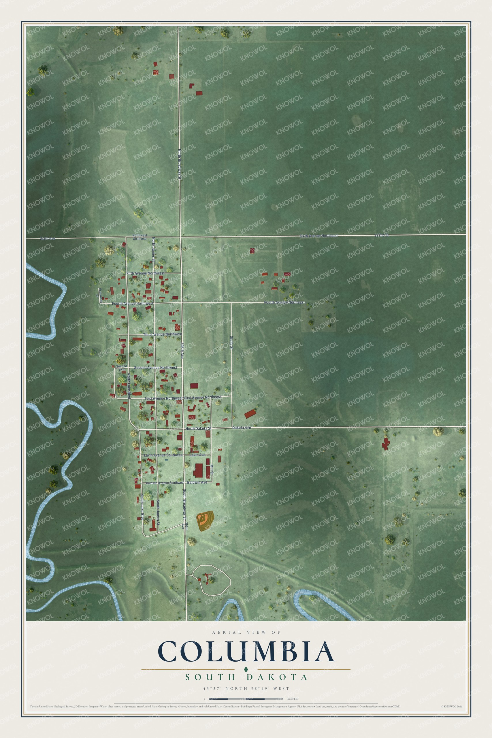 Watermarked full-map preview of Columbia, South Dakota