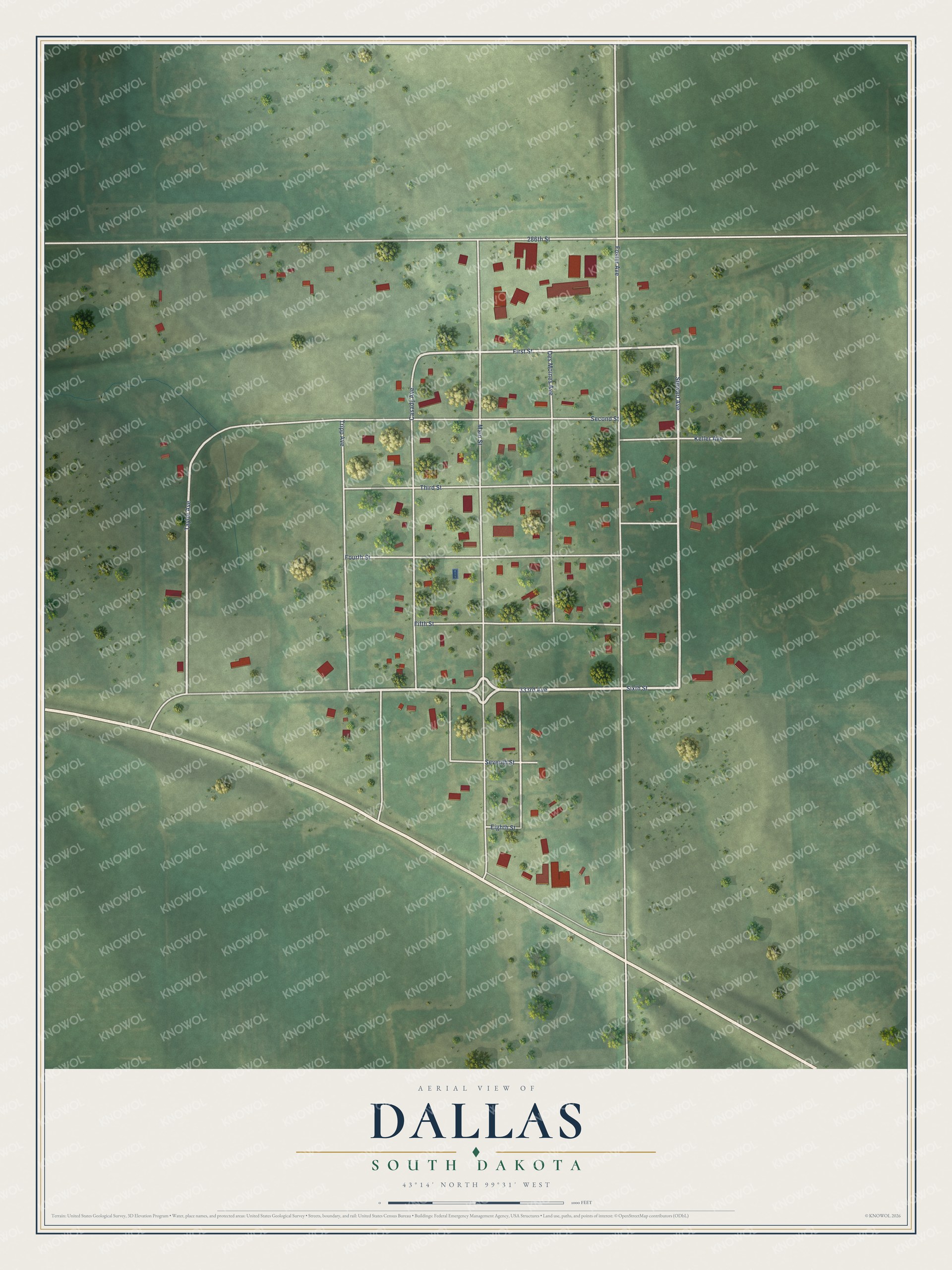 Watermarked full-map preview of Dallas, South Dakota