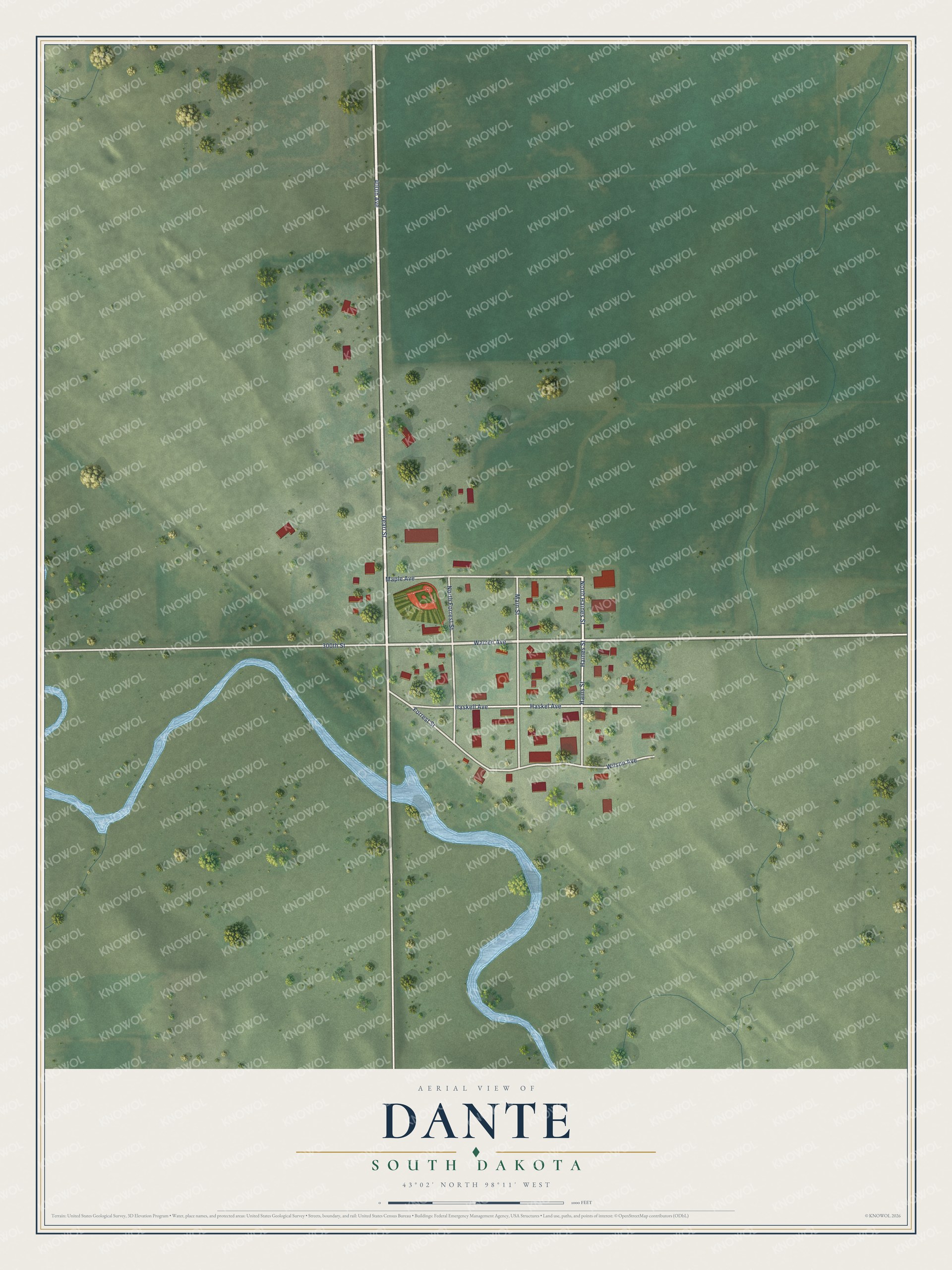 Watermarked full-map preview of Dante, South Dakota