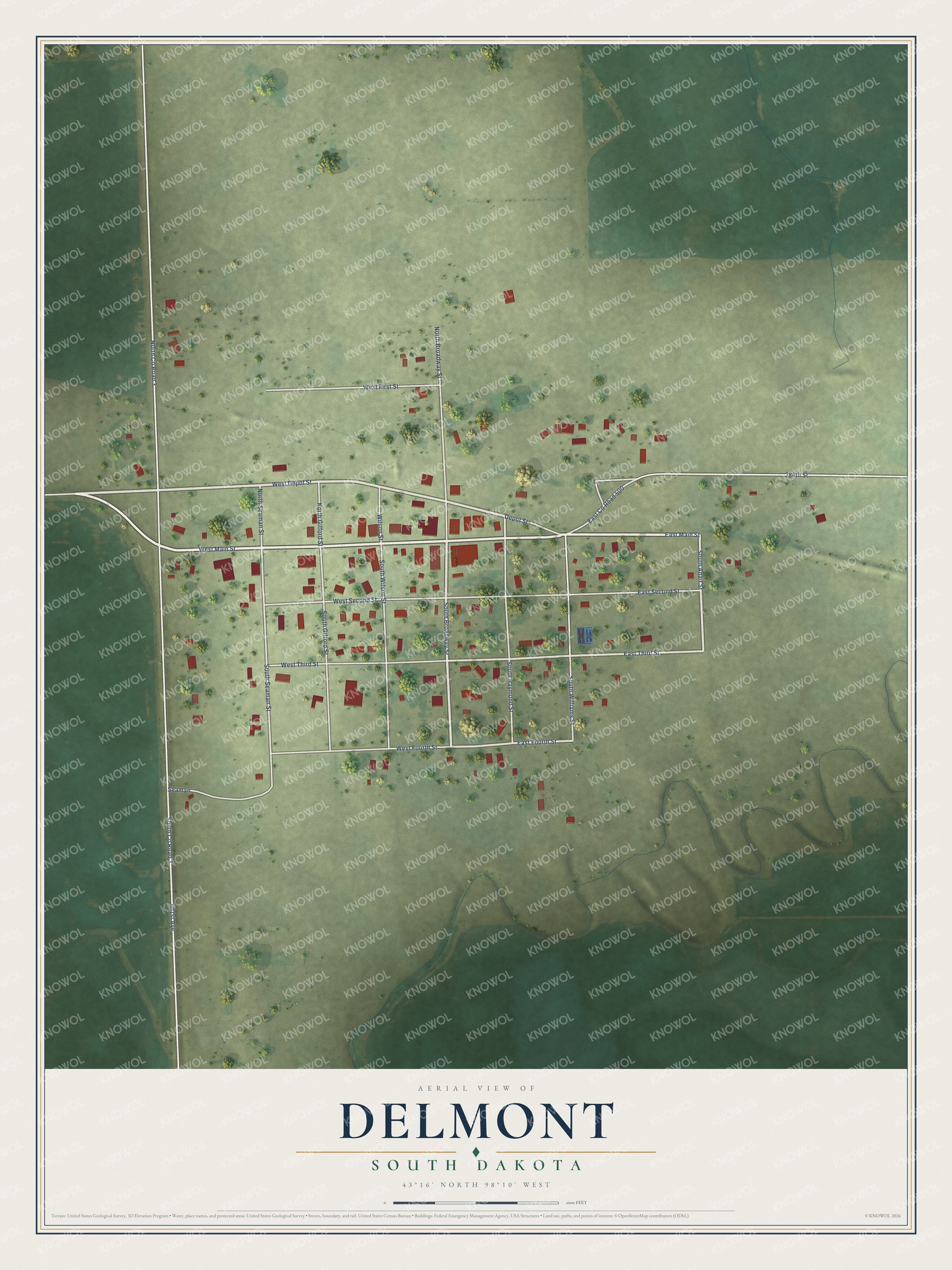 Watermarked full-map preview of Delmont, South Dakota