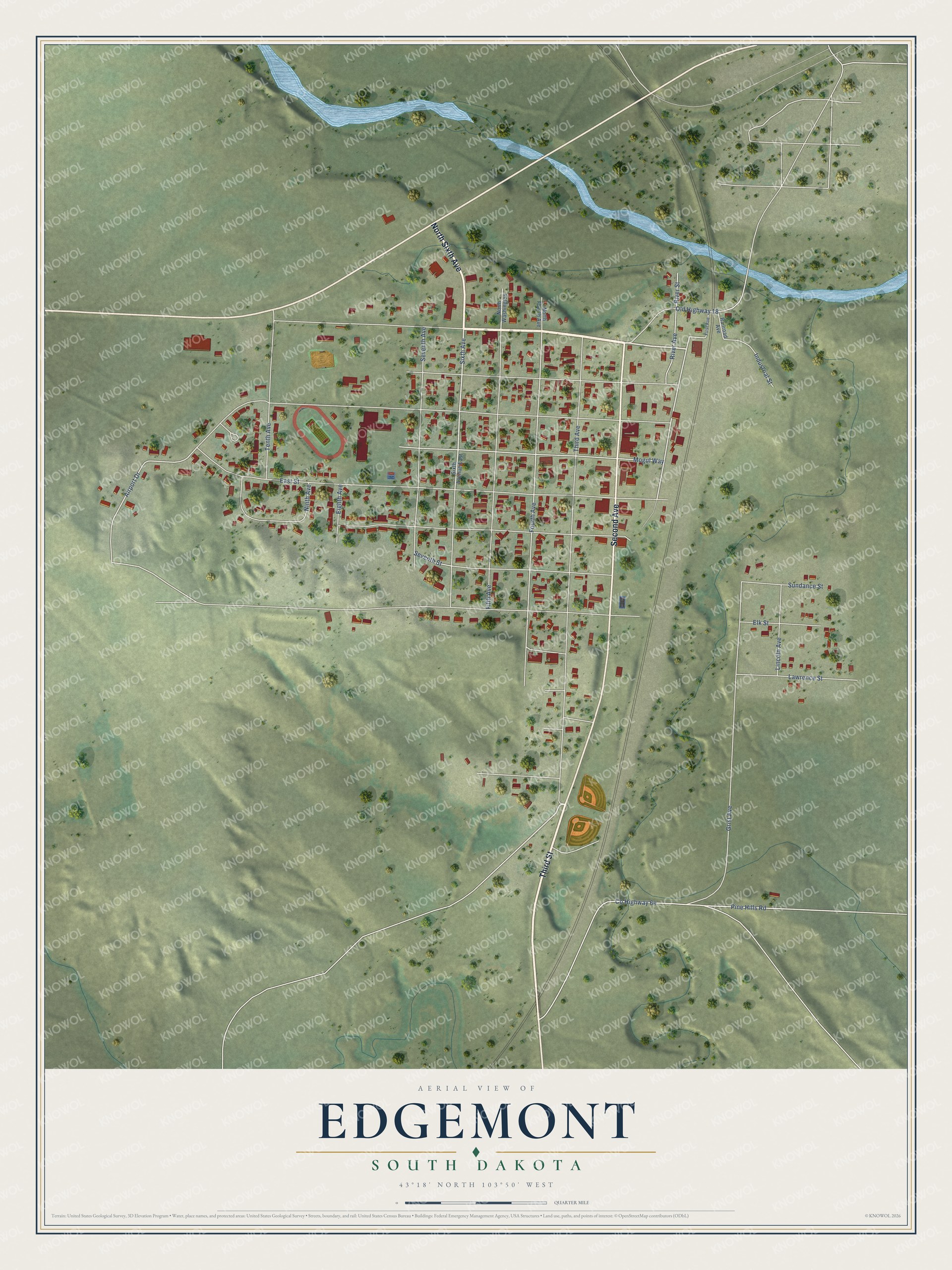 Watermarked full-map preview of Edgemont, South Dakota