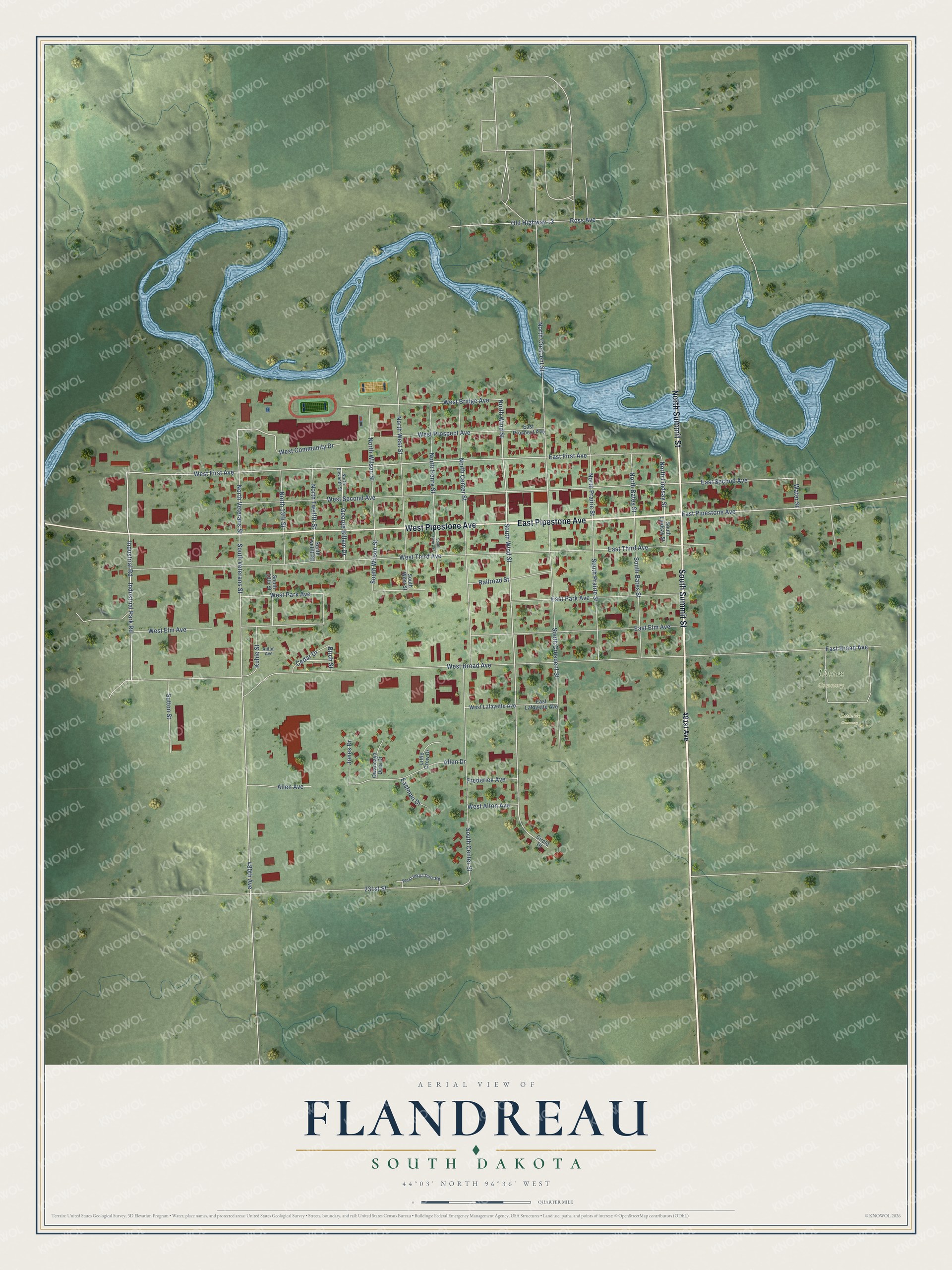 Watermarked full-map preview of Flandreau, South Dakota