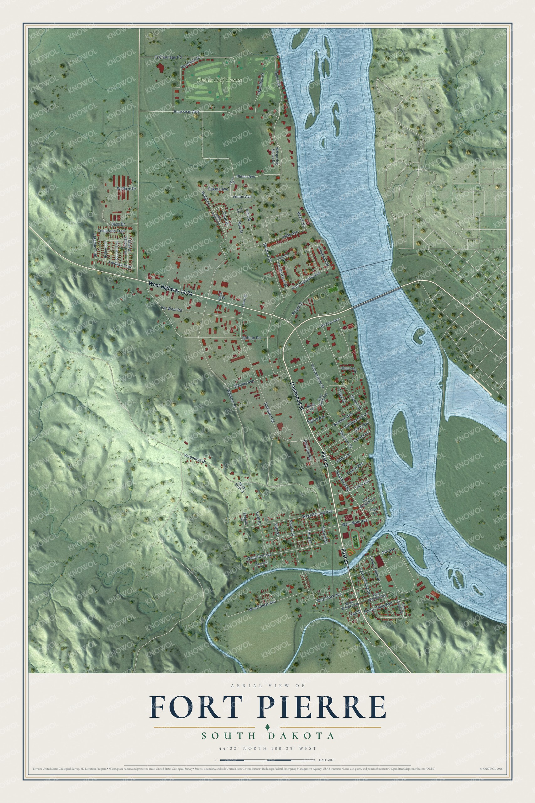 Watermarked full-map preview of Fort Pierre, South Dakota