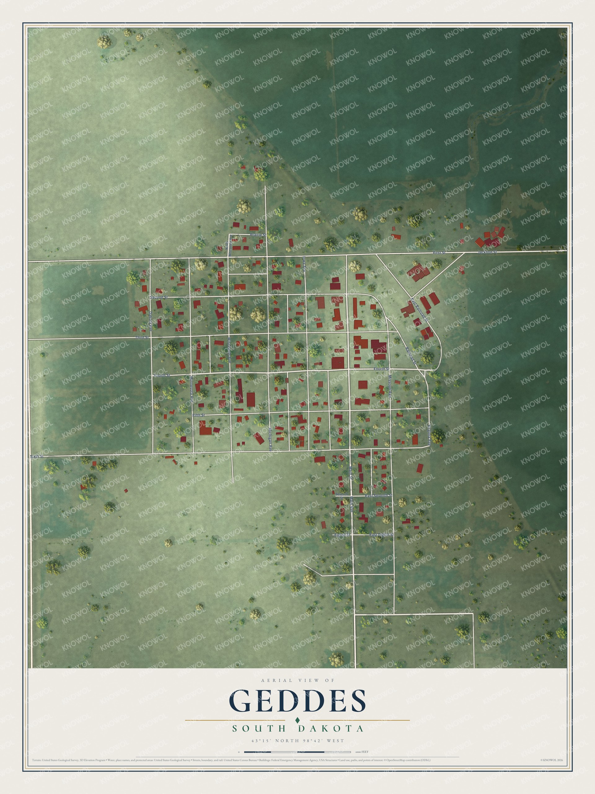 Watermarked full-map preview of Geddes, South Dakota
