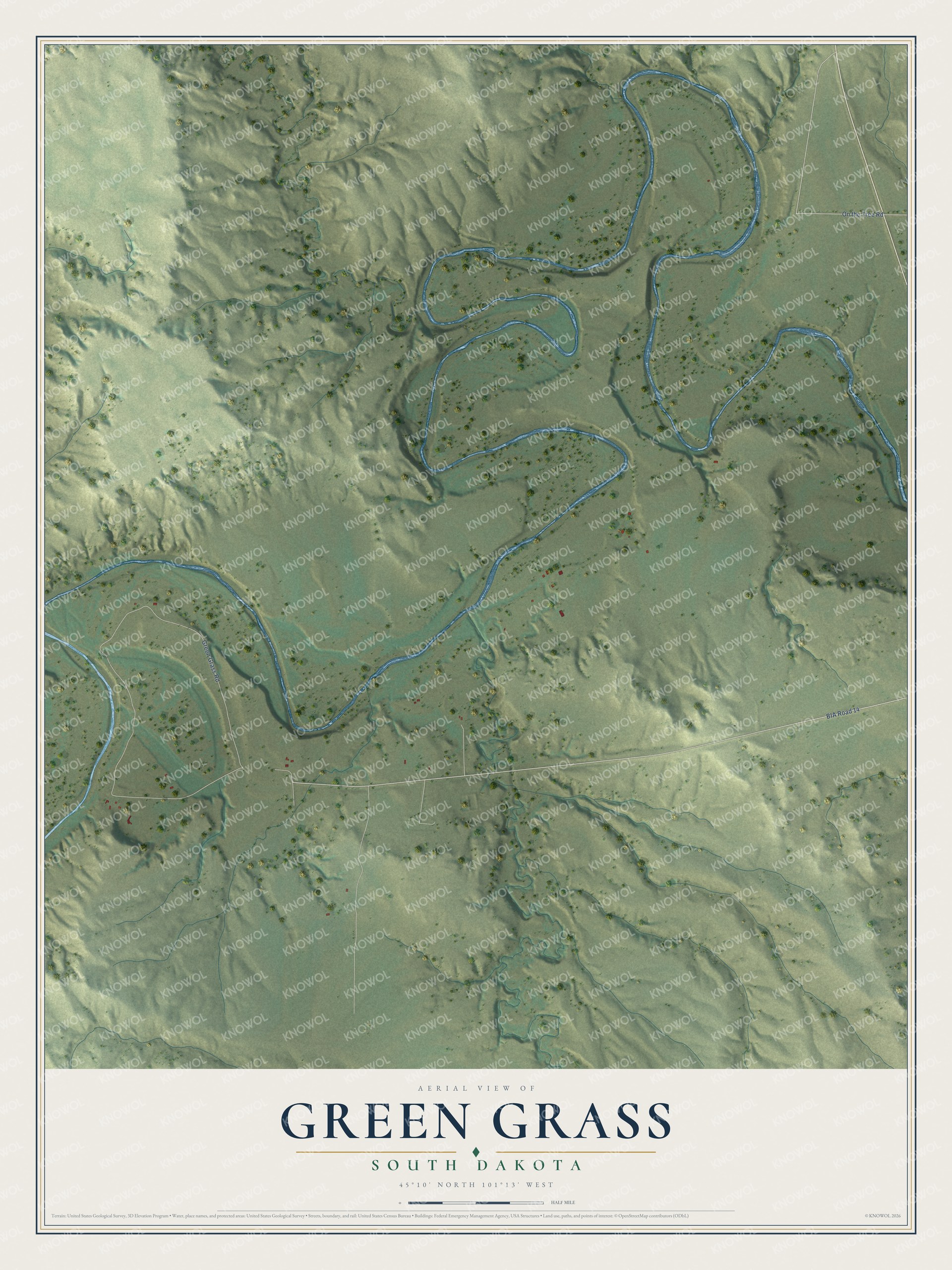 Watermarked full-map preview of Green Grass, South Dakota