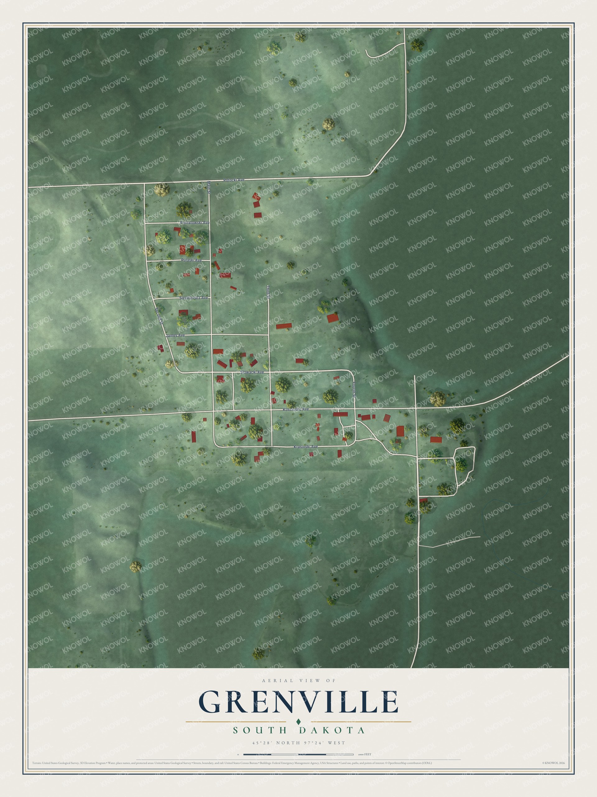 Watermarked full-map preview of Grenville, South Dakota