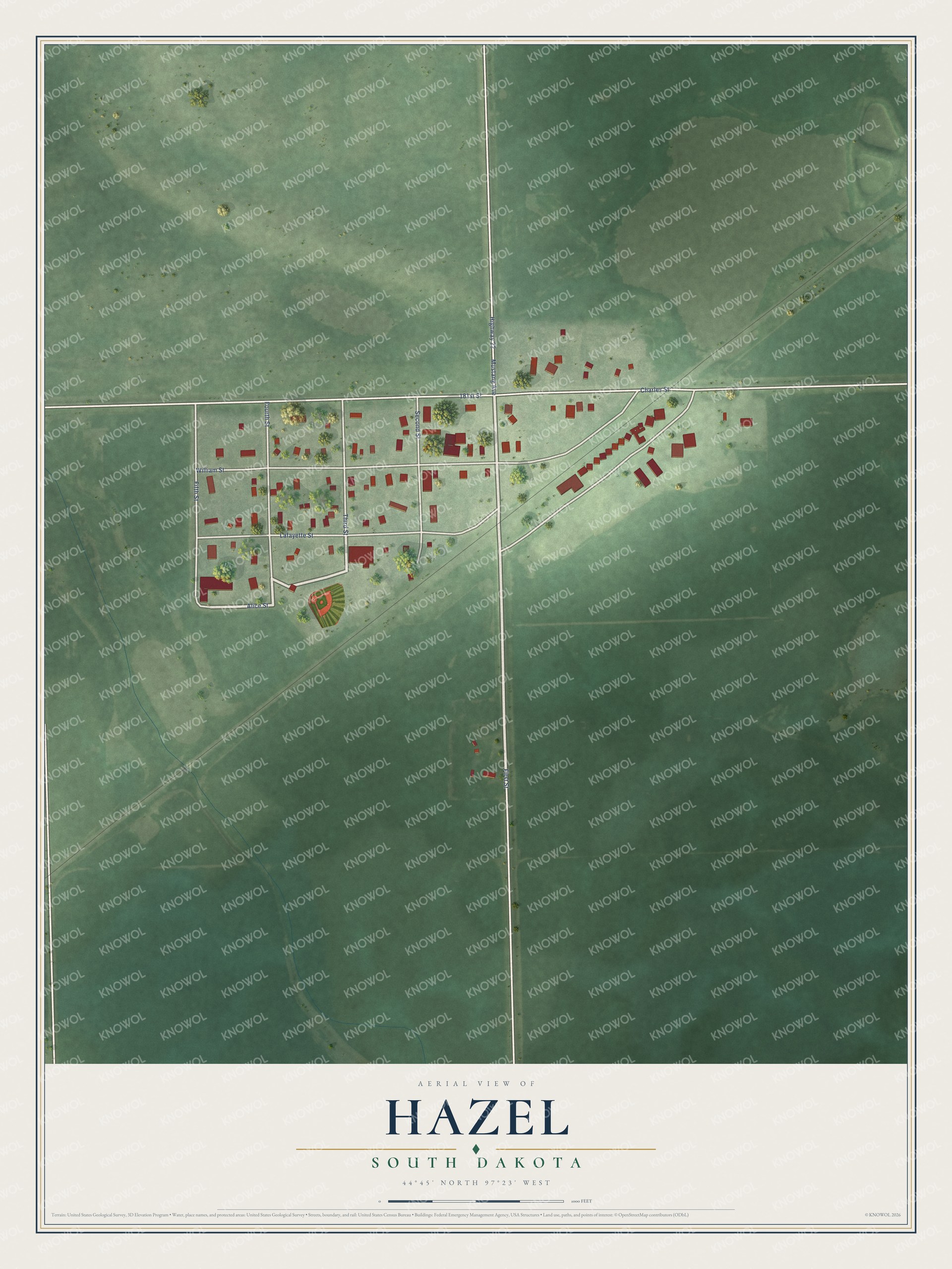 Watermarked full-map preview of Hazel, South Dakota