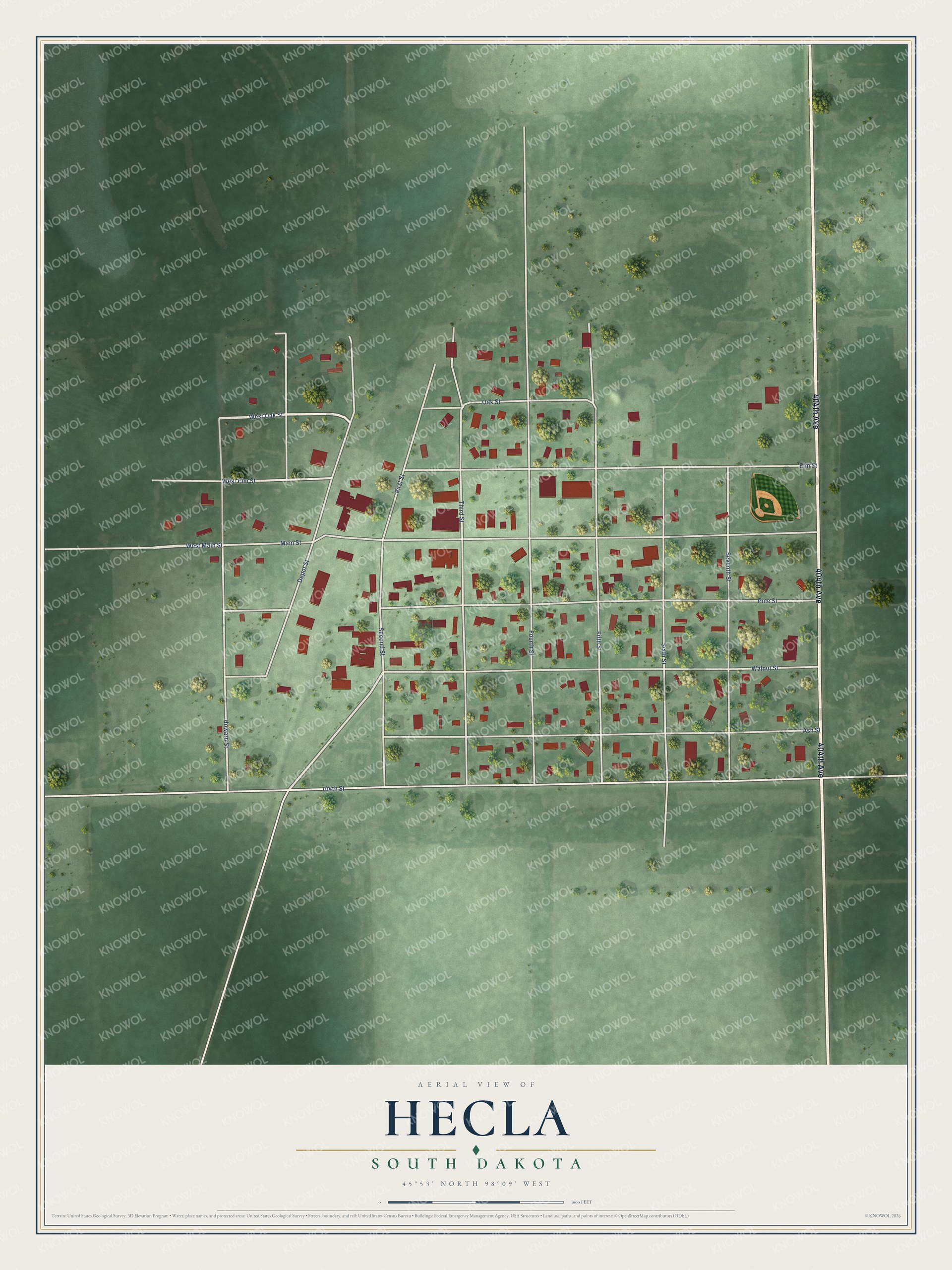 Watermarked full-map preview of Hecla, South Dakota