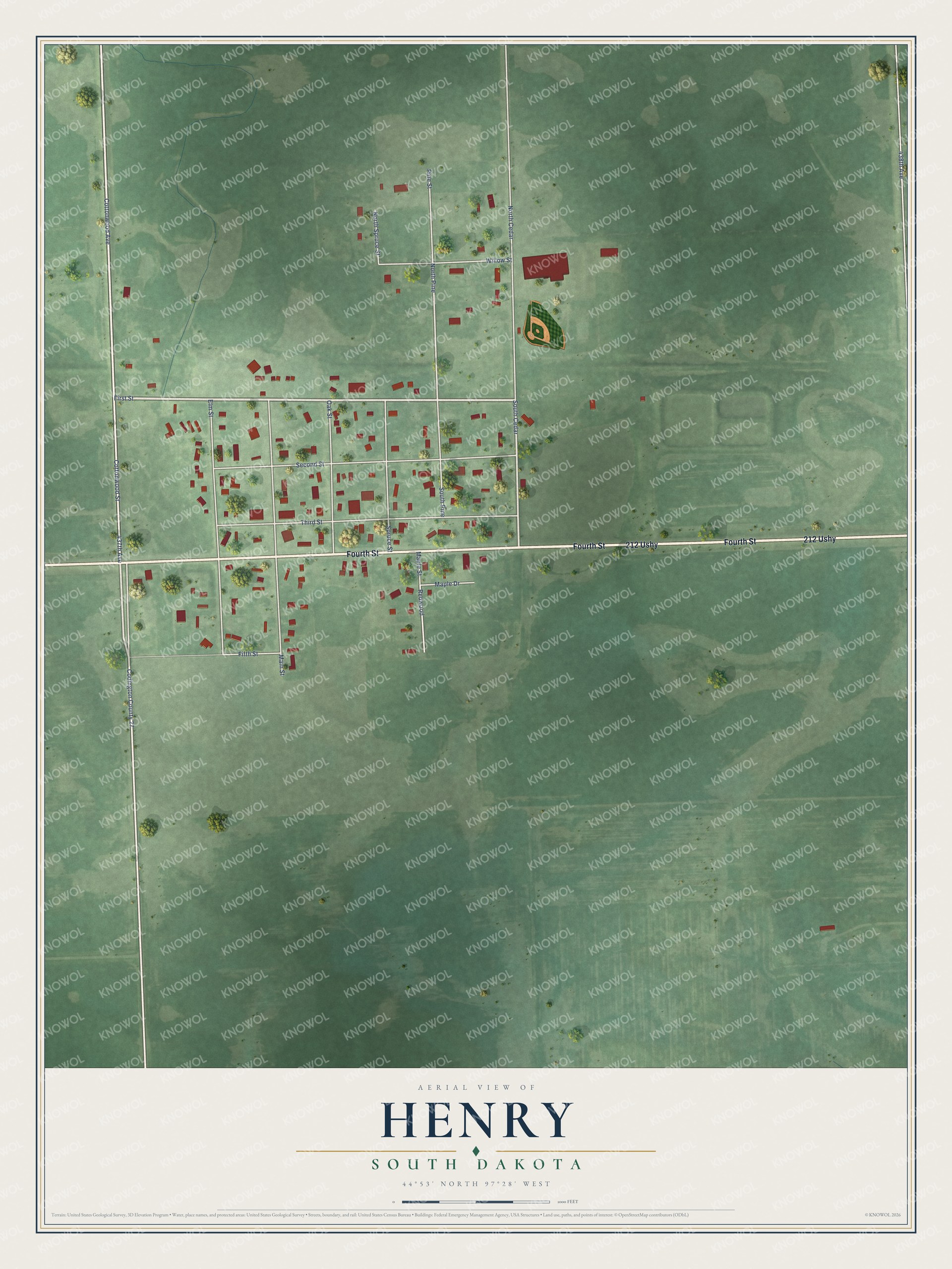 Watermarked full-map preview of Henry, South Dakota