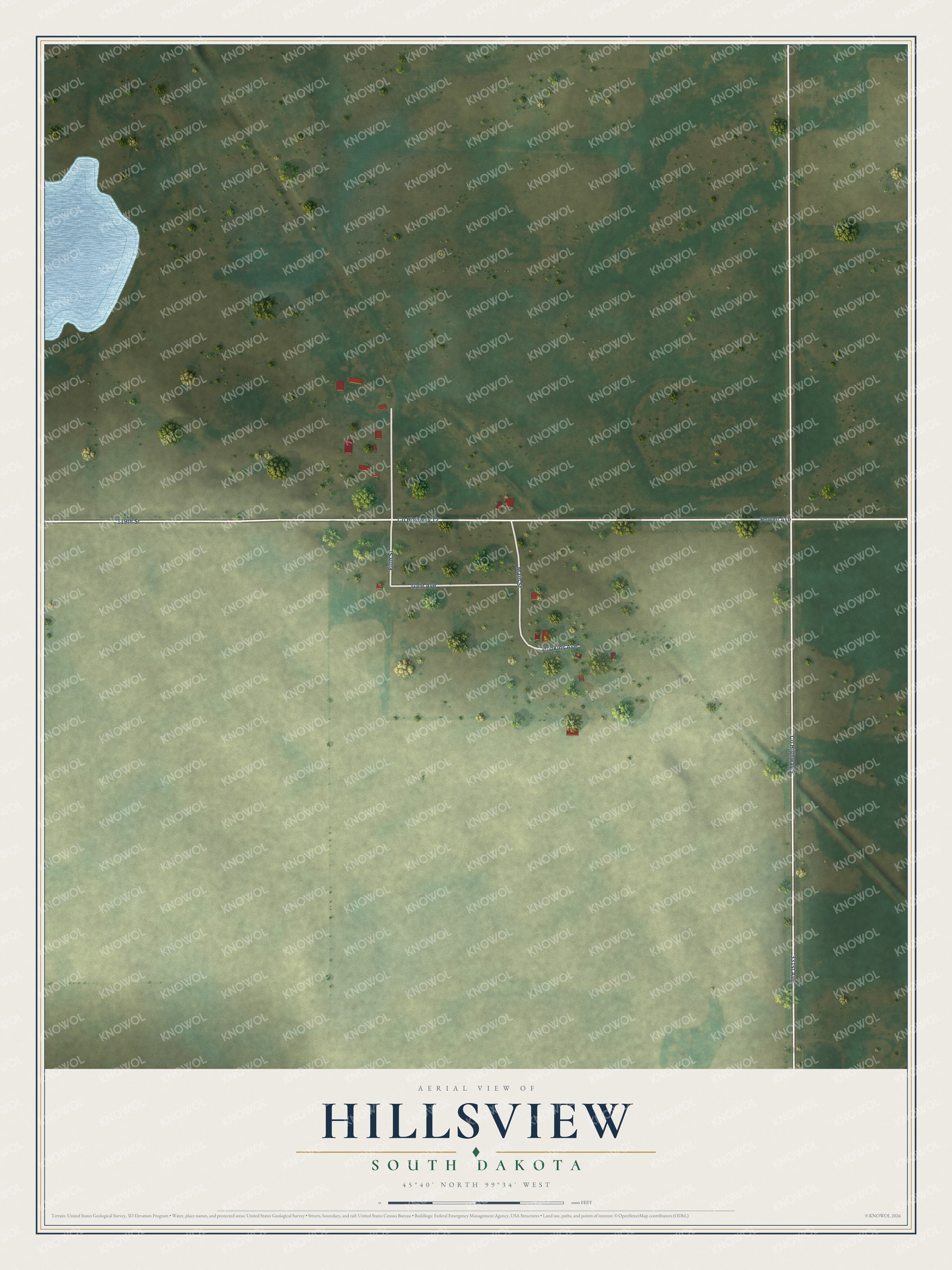 Watermarked full-map preview of Hillsview, South Dakota
