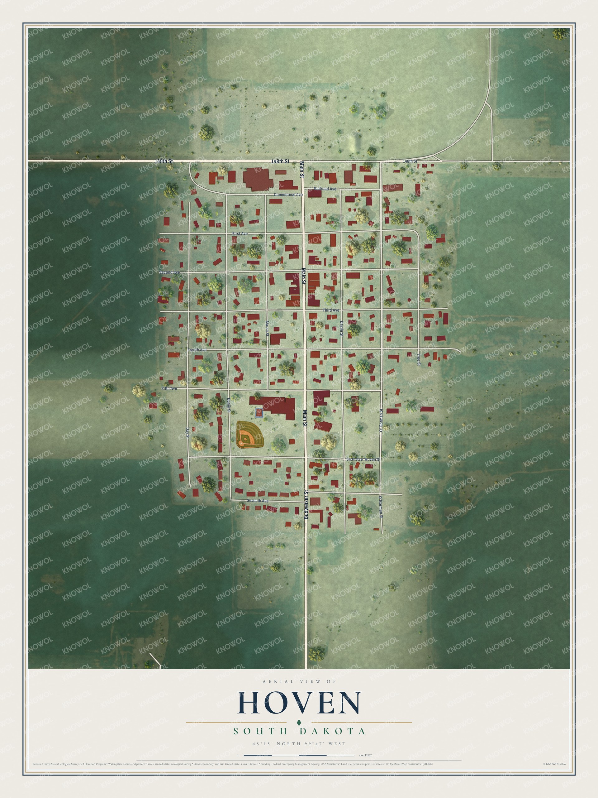 Watermarked full-map preview of Hoven, South Dakota