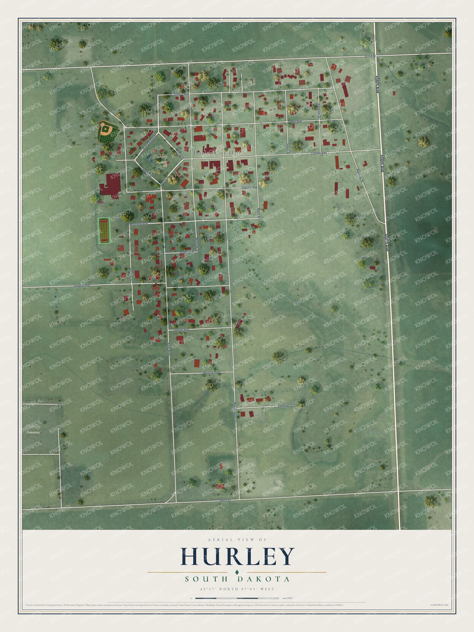 Watermarked full-map preview of Hurley, South Dakota