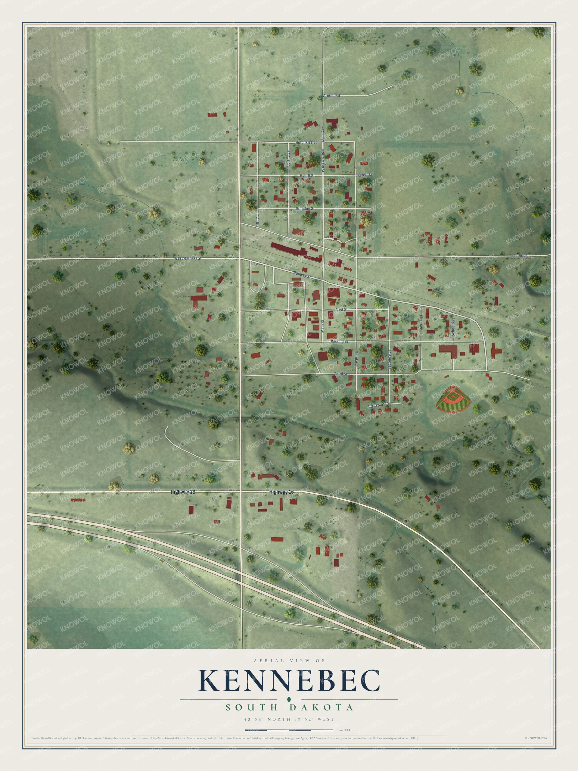 Watermarked full-map preview of Kennebec, South Dakota