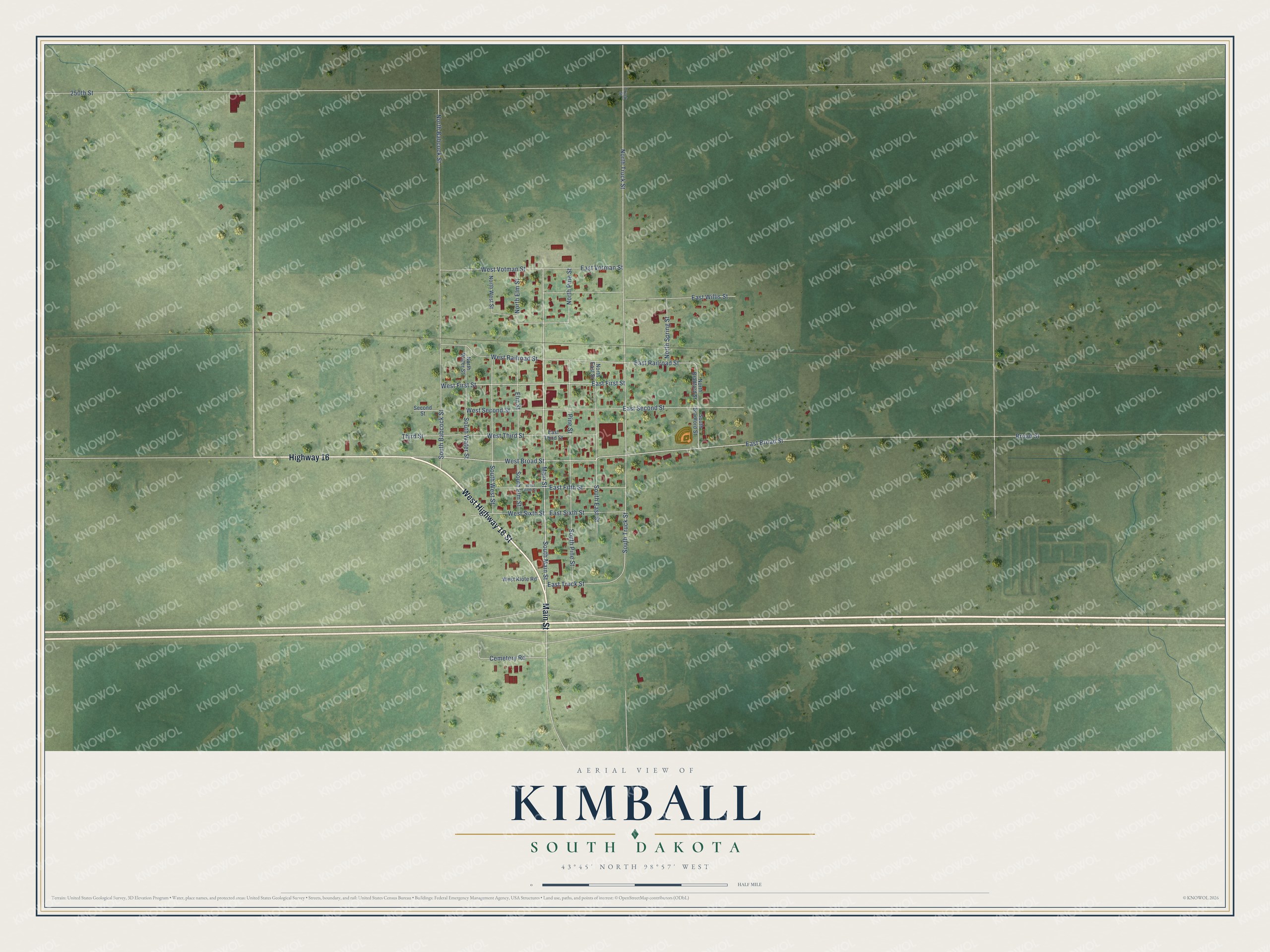Watermarked full-map preview of Kimball, South Dakota