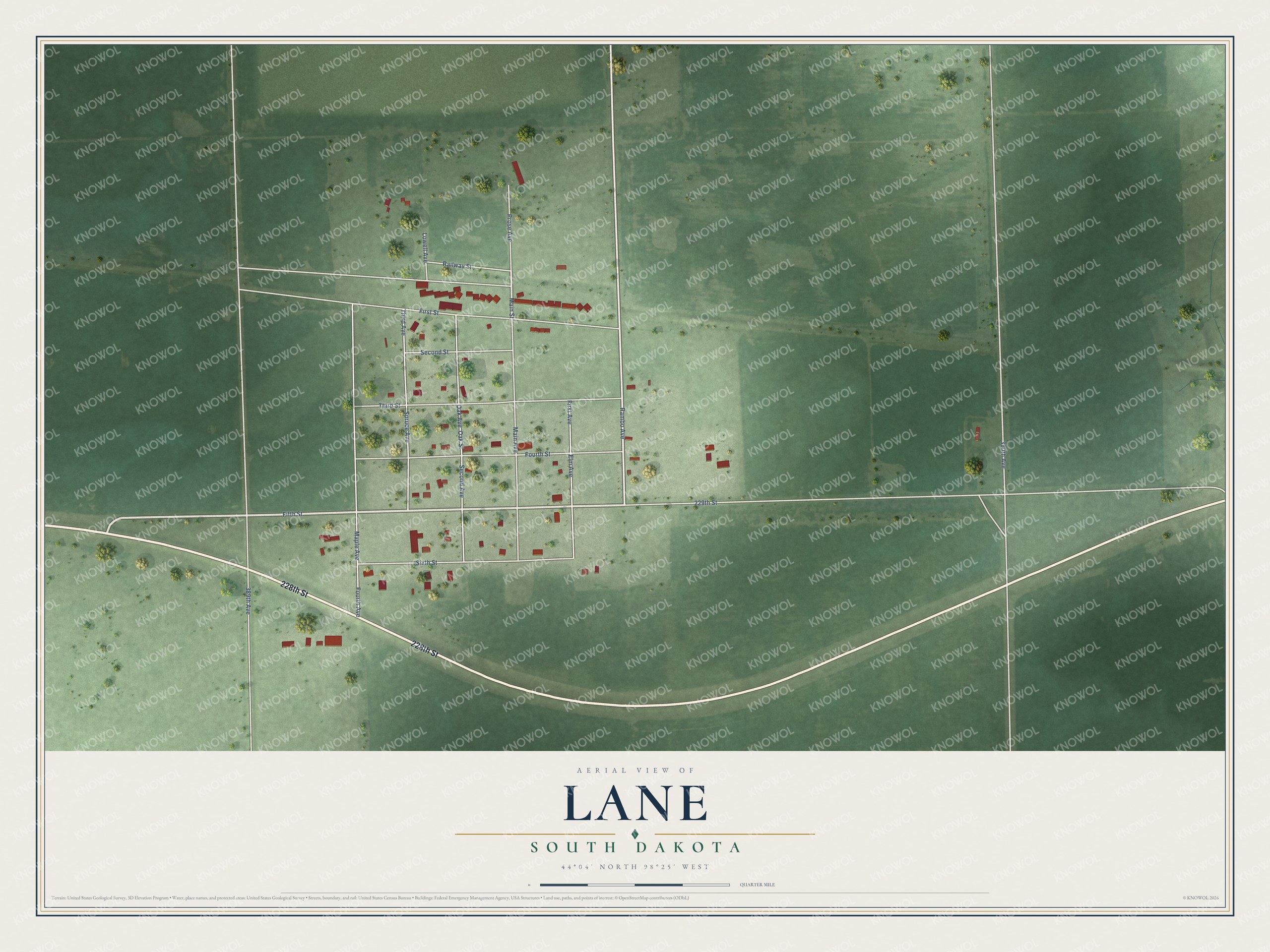 Watermarked full-map preview of Lane, South Dakota