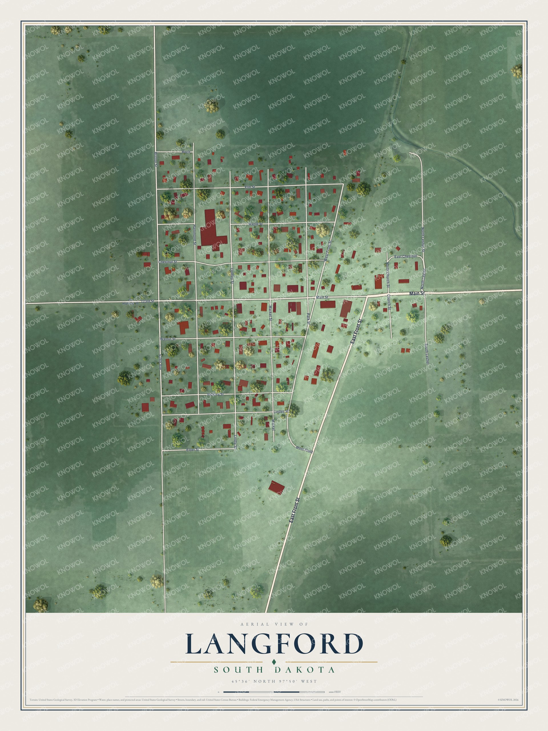 Watermarked full-map preview of Langford, South Dakota