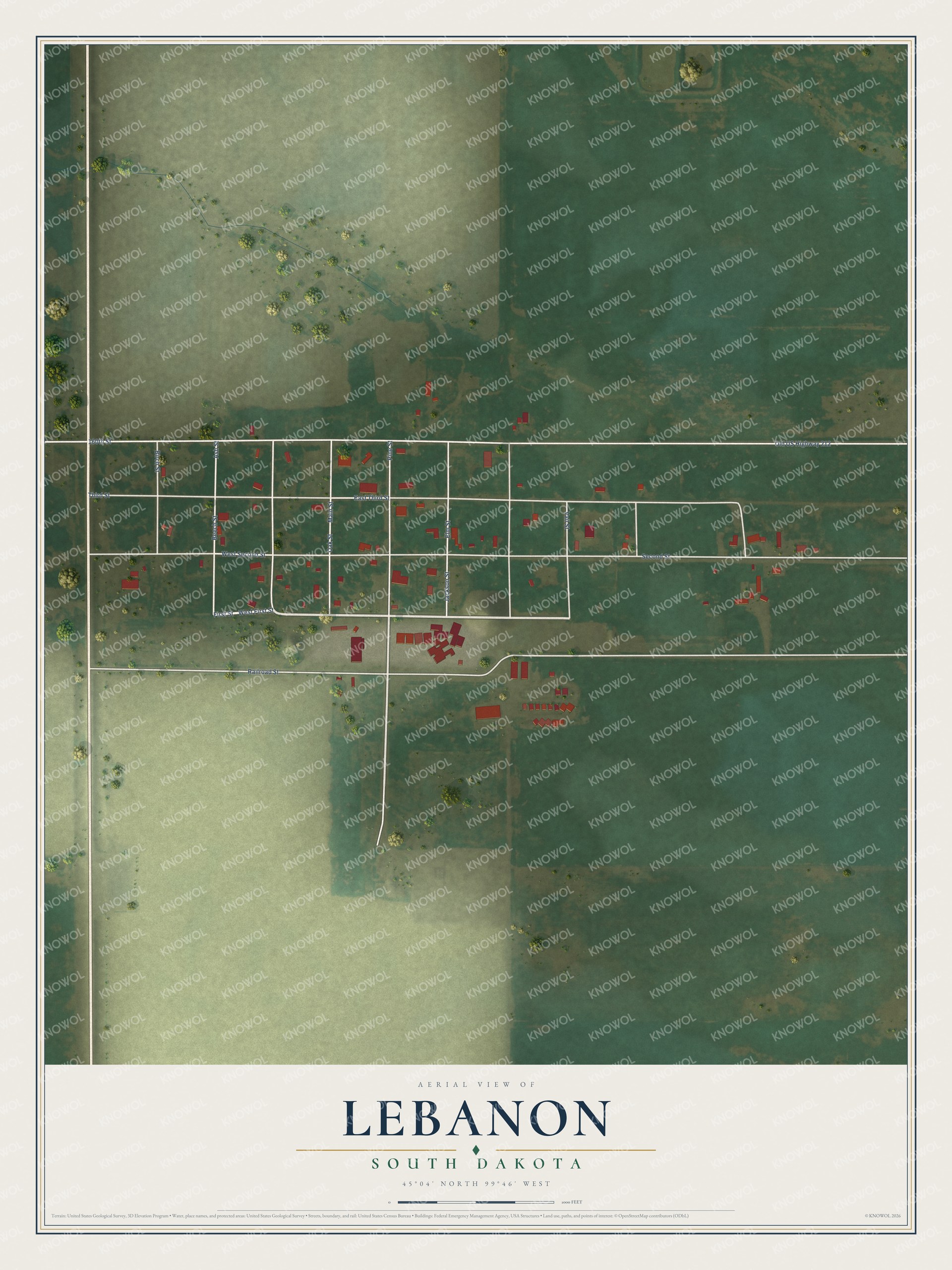 Watermarked full-map preview of Lebanon, South Dakota