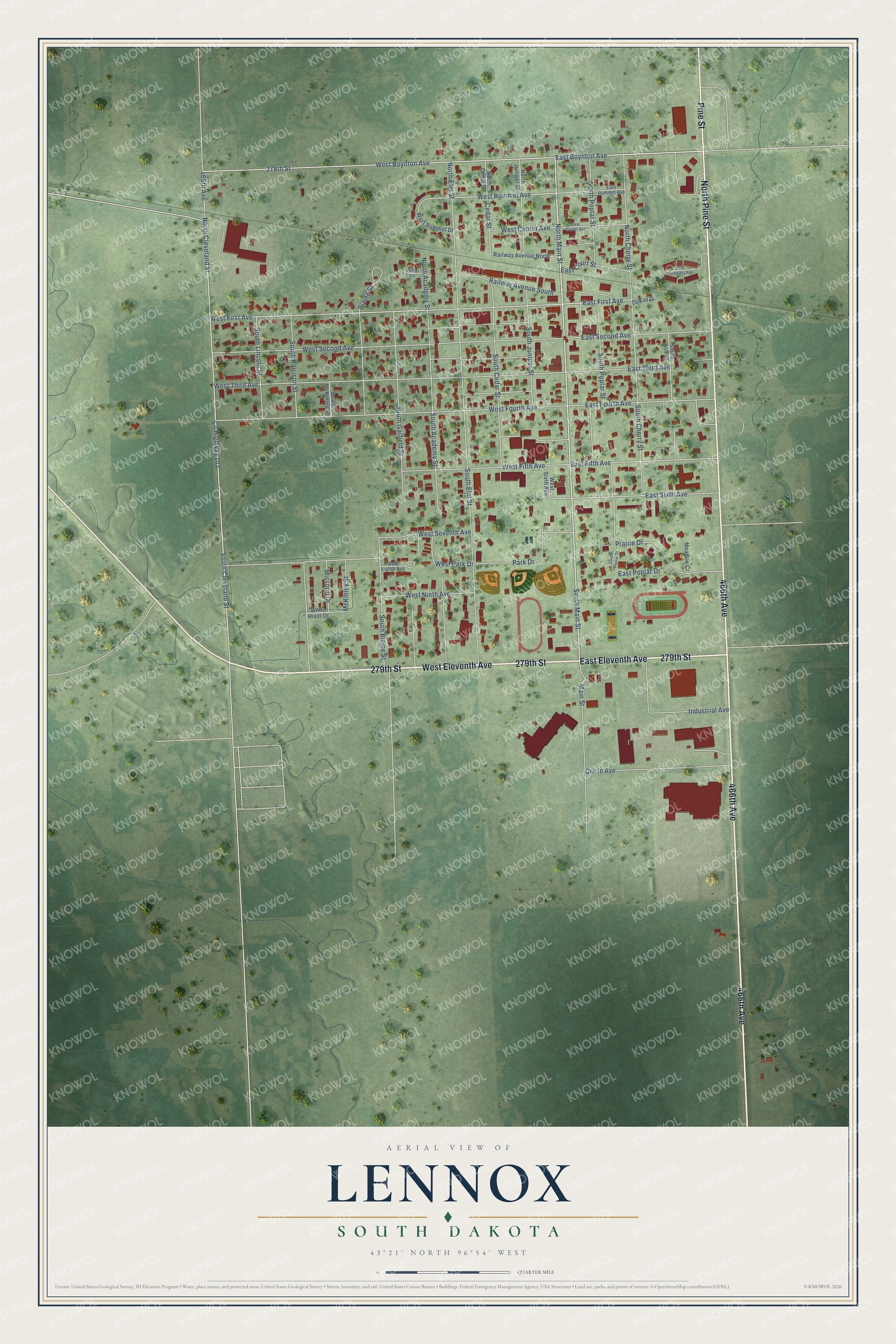Watermarked full-map preview of Lennox, South Dakota