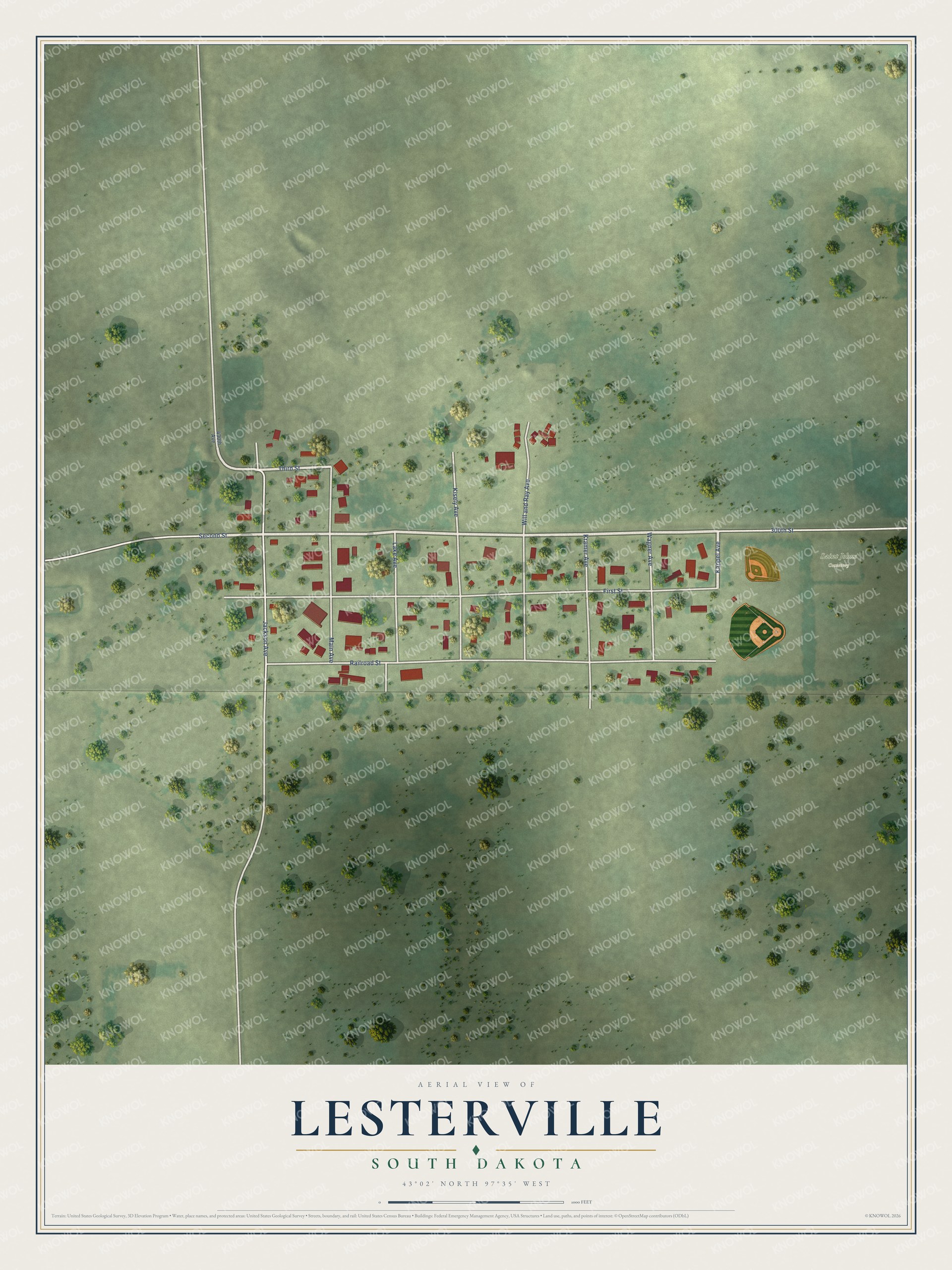 Watermarked full-map preview of Lesterville, South Dakota