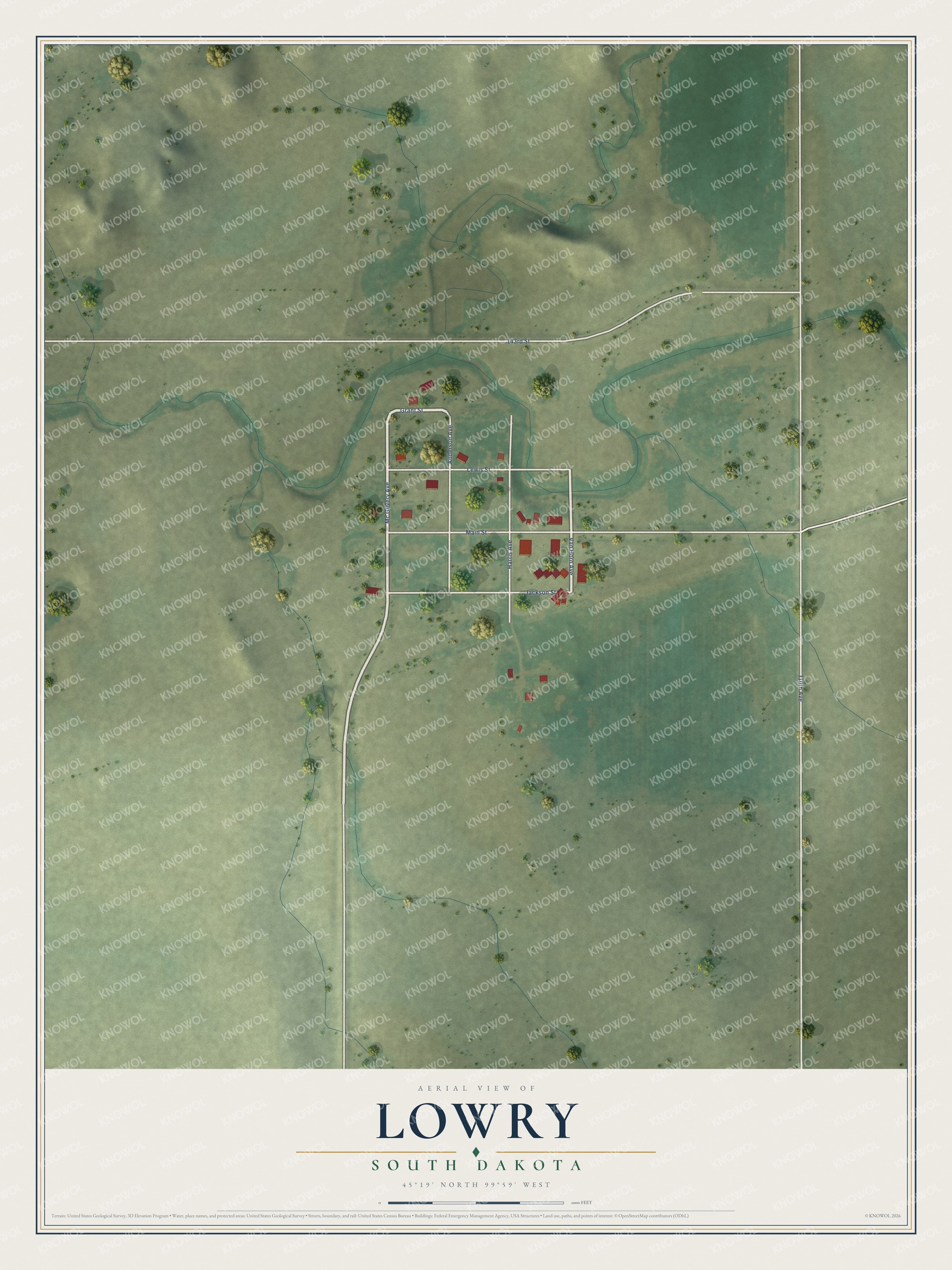 Watermarked full-map preview of Lowry, South Dakota