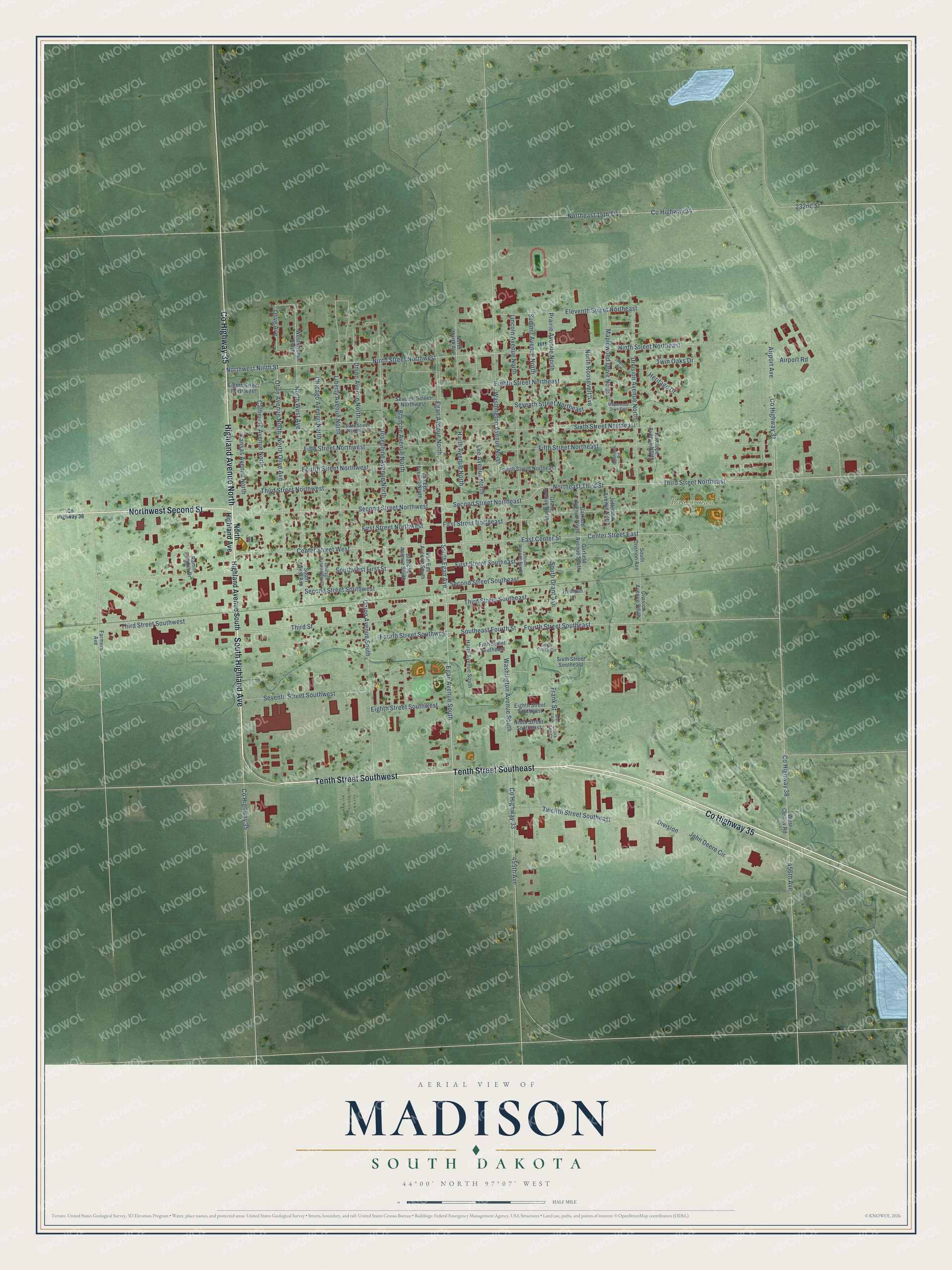 Watermarked full-map preview of Madison, South Dakota