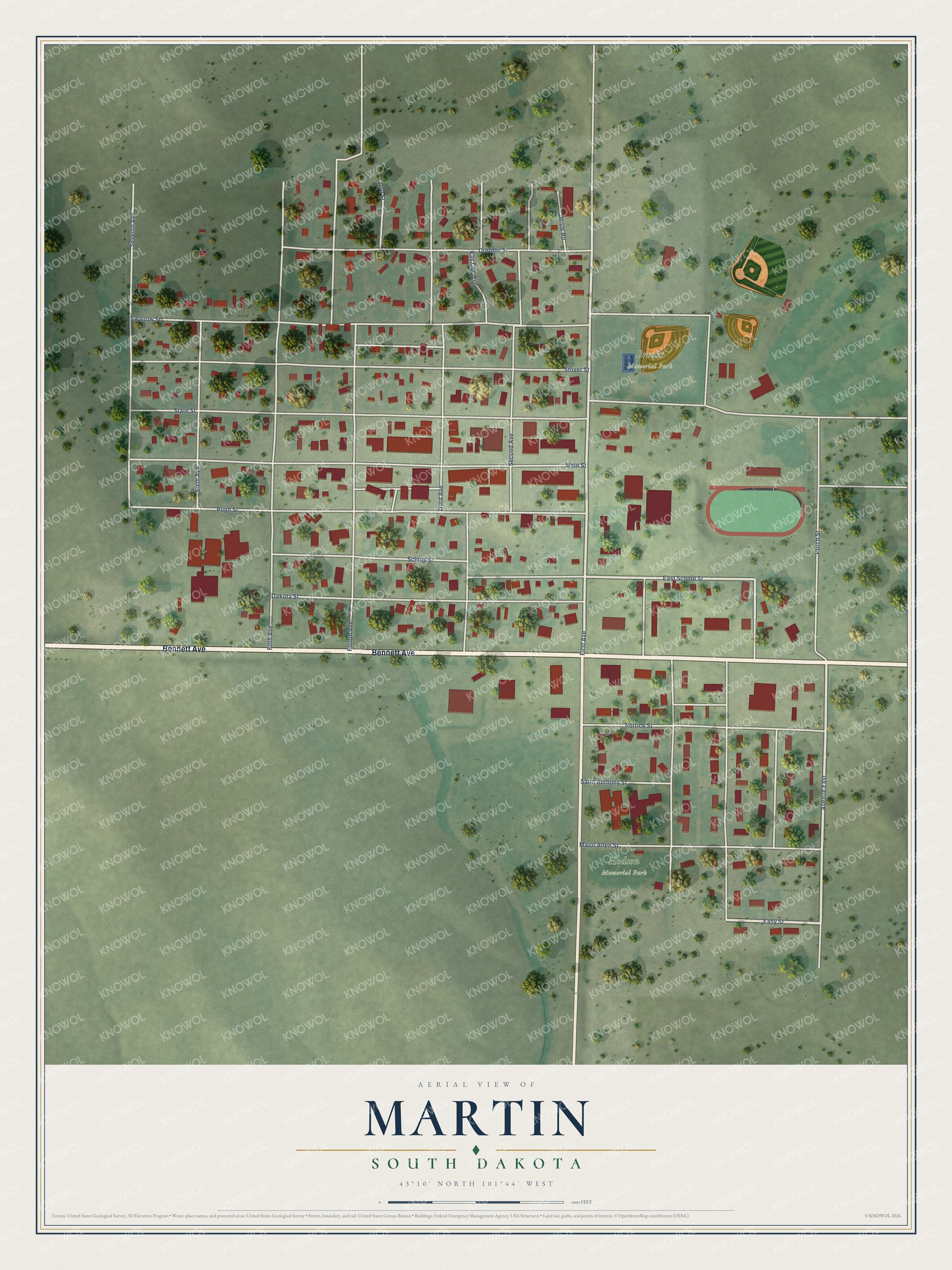 Watermarked full-map preview of Martin, South Dakota