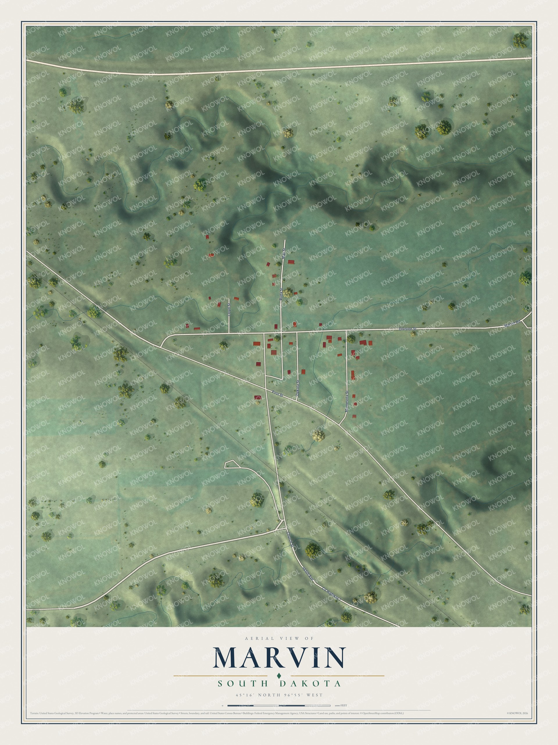 Watermarked full-map preview of Marvin, South Dakota