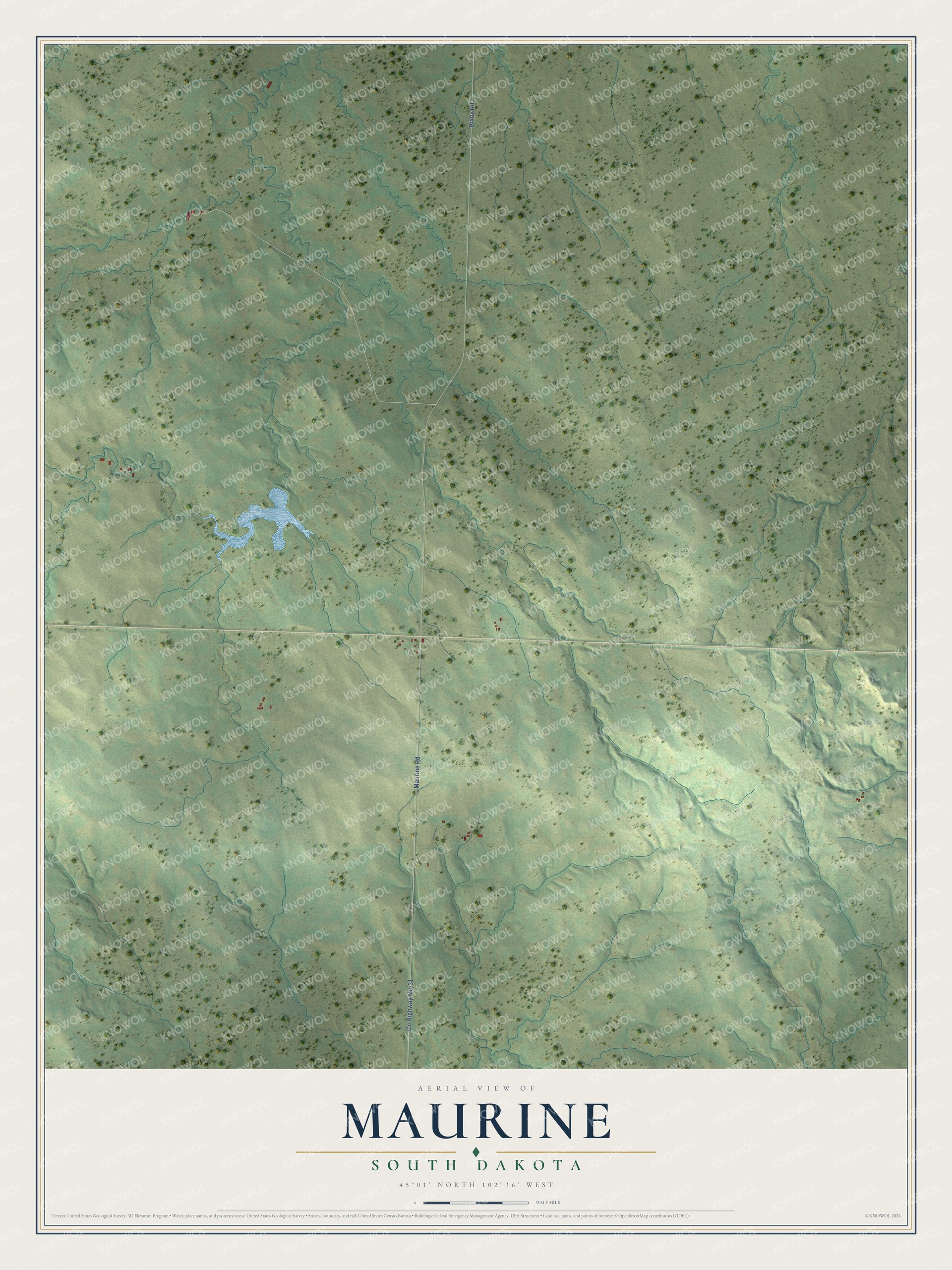 Watermarked full-map preview of Maurine, South Dakota