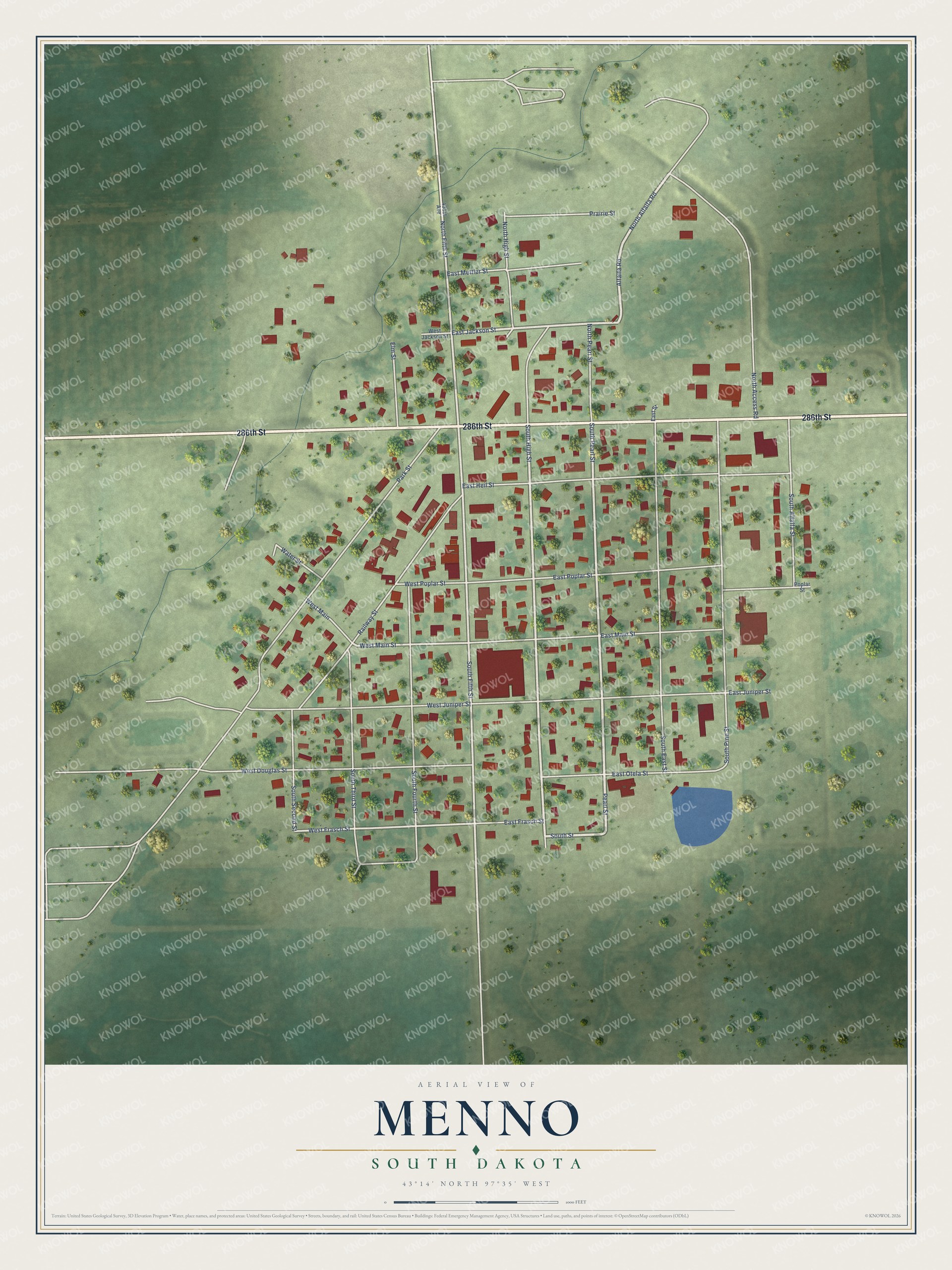 Watermarked full-map preview of Menno, South Dakota