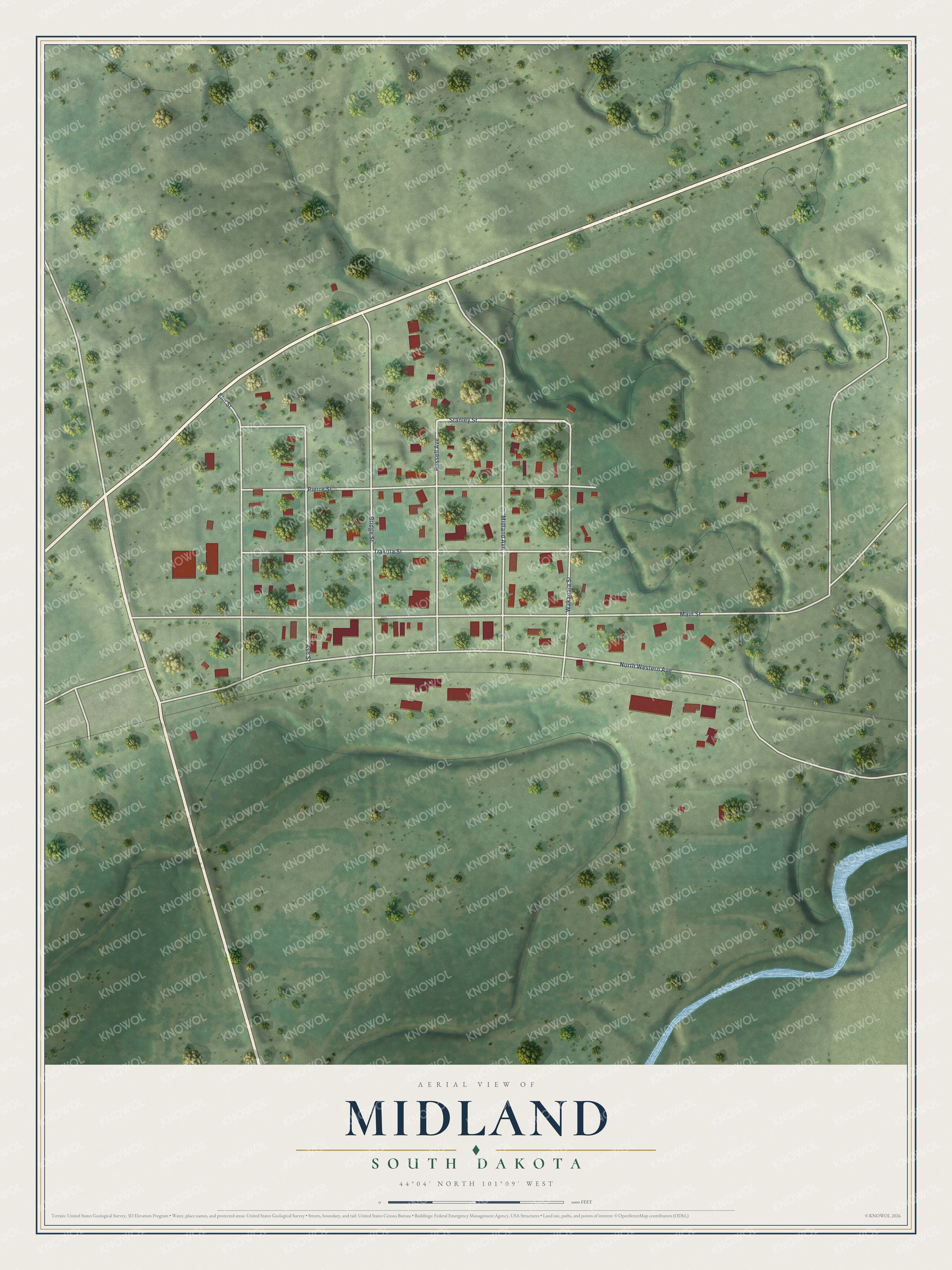 Watermarked full-map preview of Midland, South Dakota