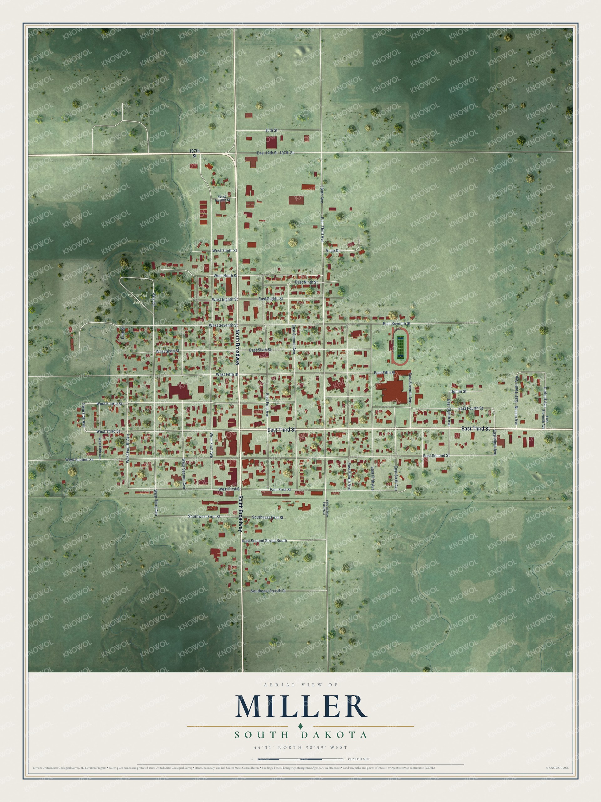 Watermarked full-map preview of Miller, South Dakota