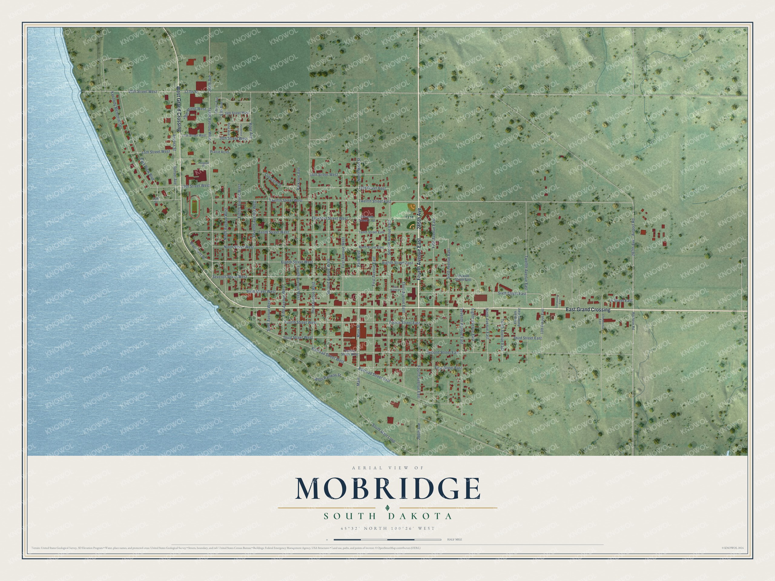 Watermarked full-map preview of Mobridge, South Dakota