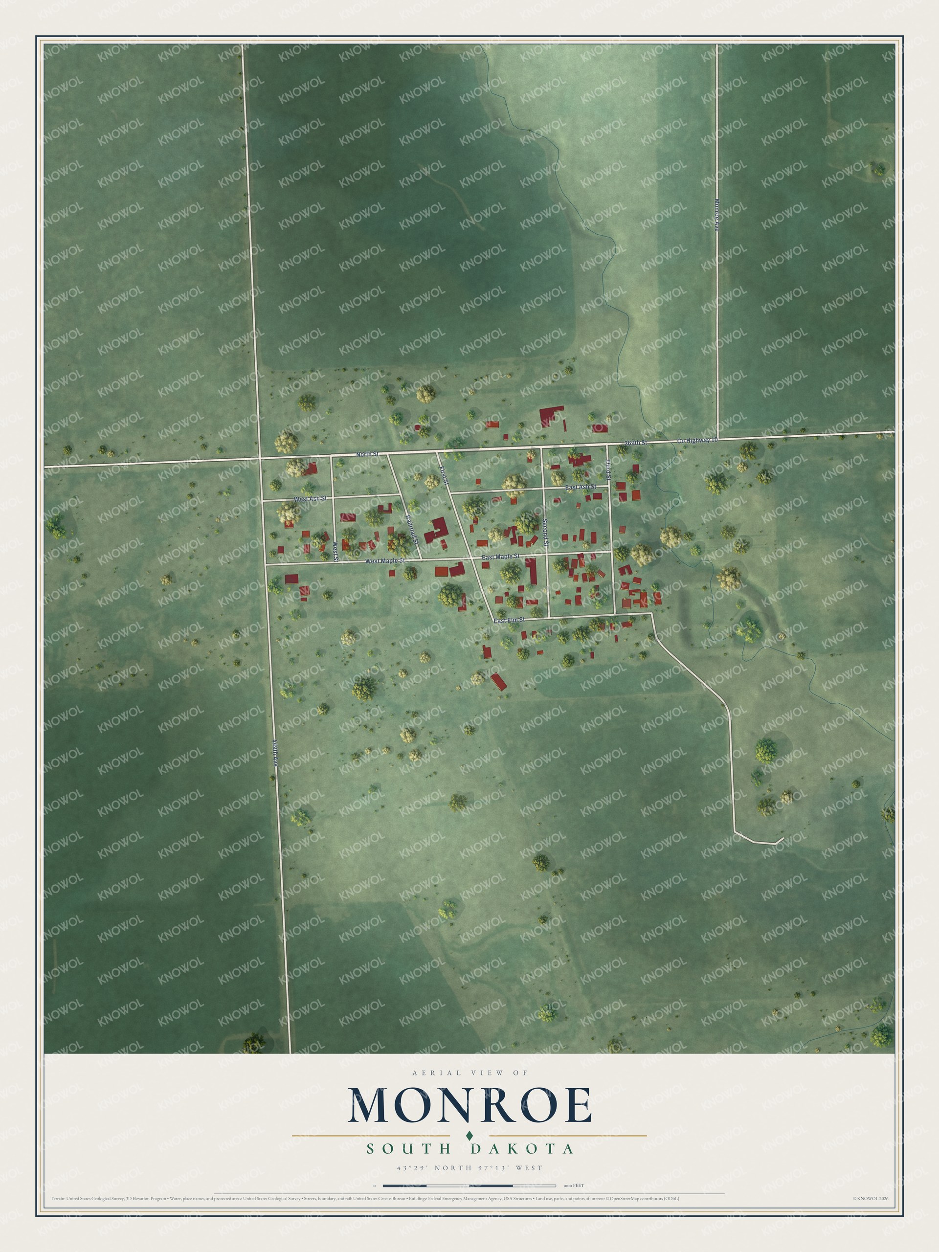 Watermarked full-map preview of Monroe, South Dakota