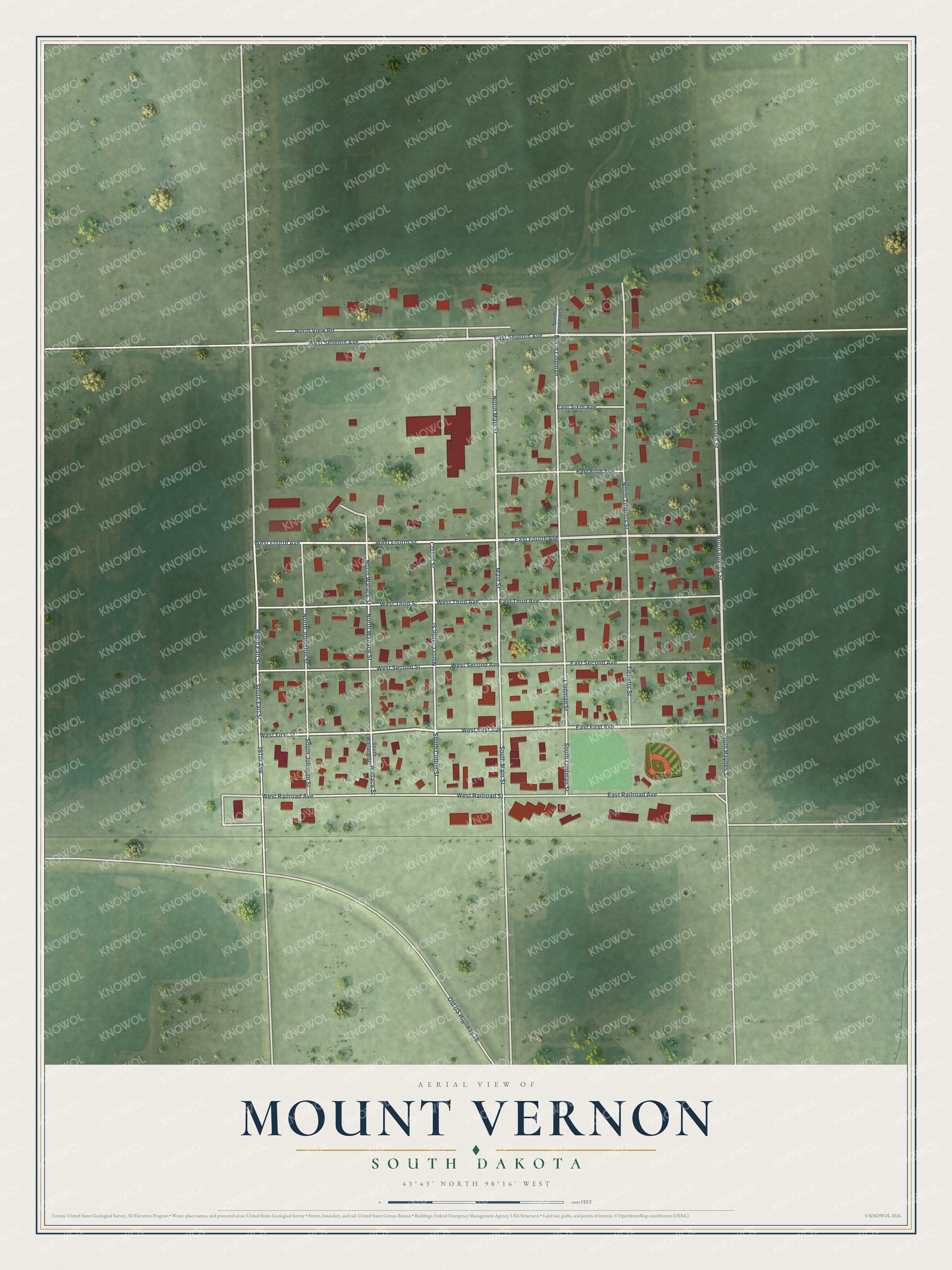 Watermarked full-map preview of Mount Vernon, South Dakota