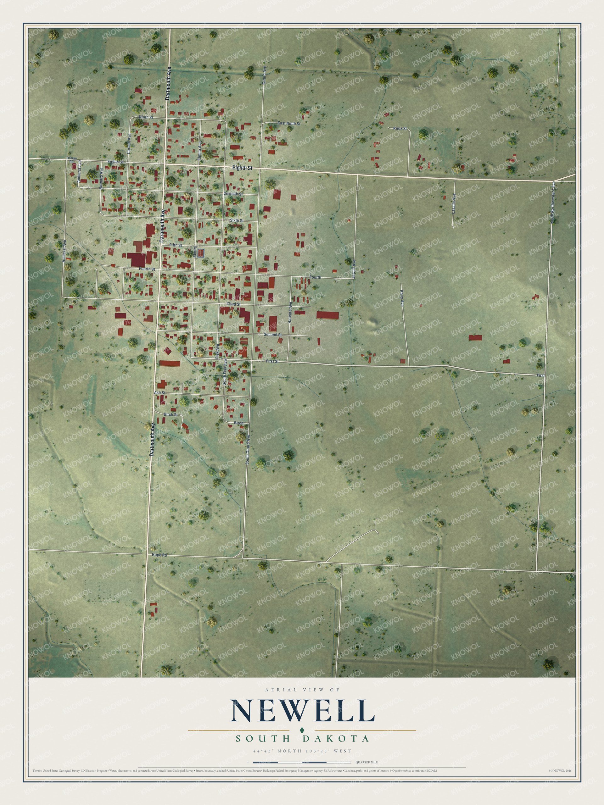Watermarked full-map preview of Newell, South Dakota