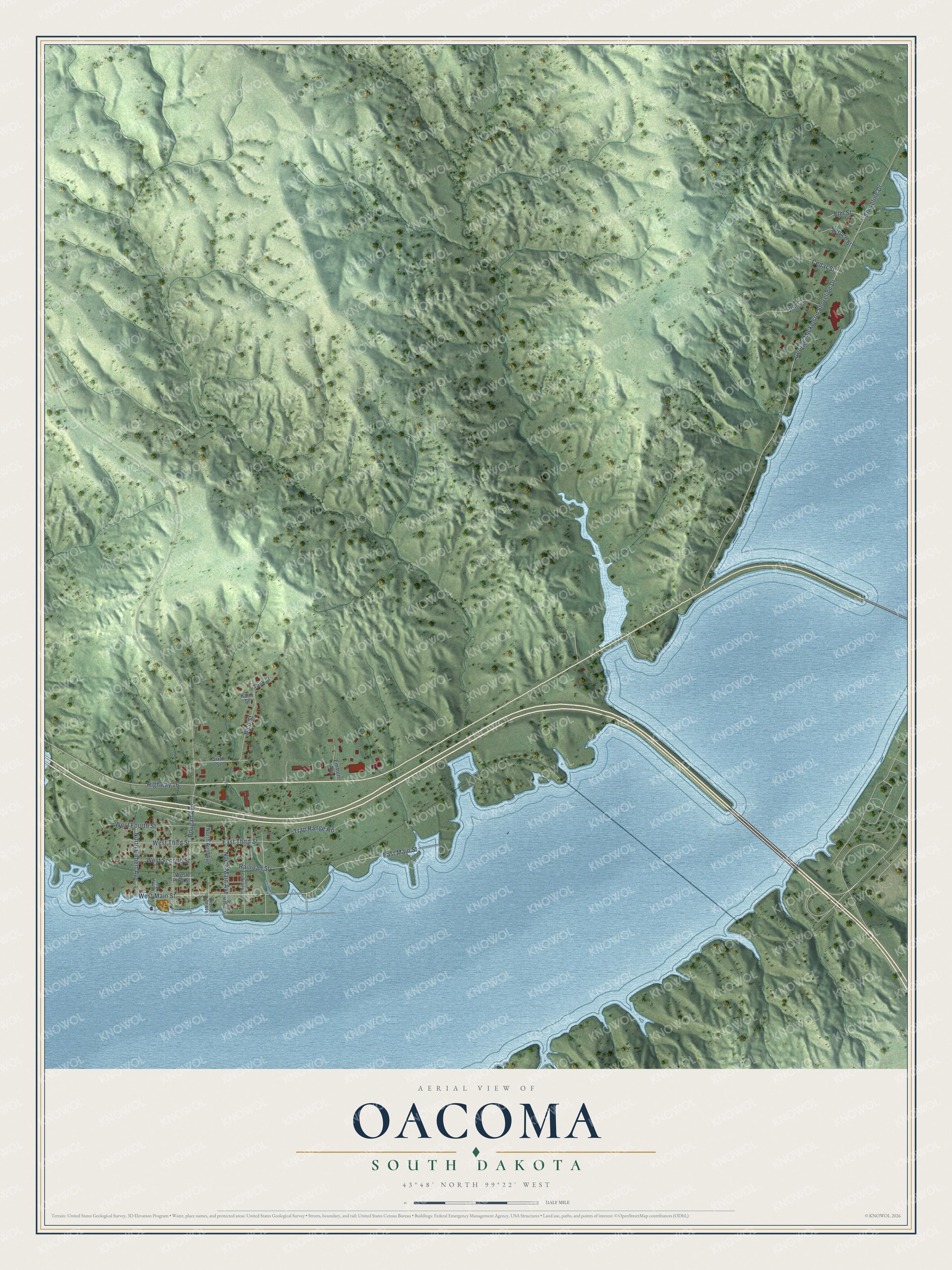 Watermarked full-map preview of Oacoma, South Dakota