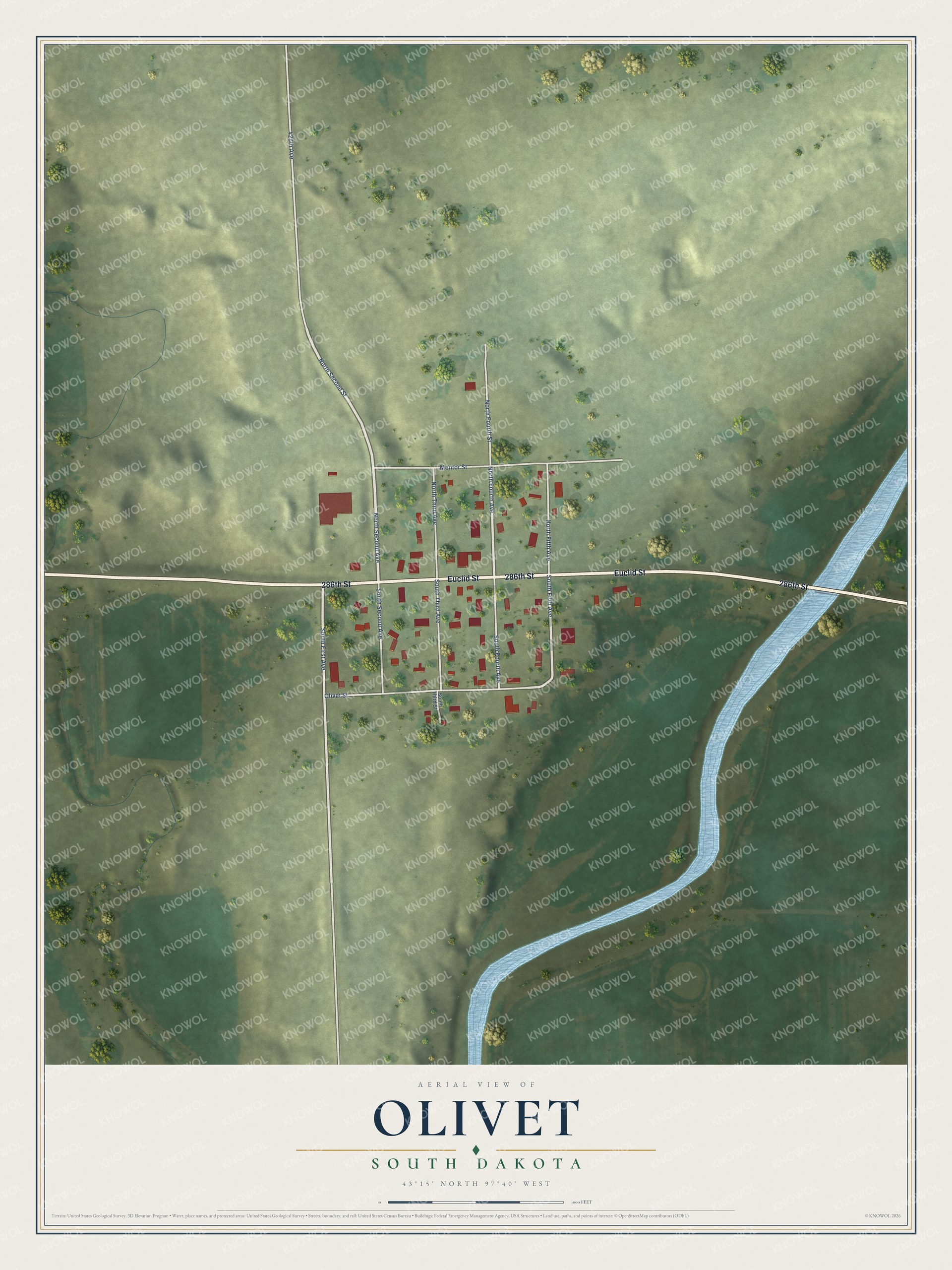 Watermarked full-map preview of Olivet, South Dakota
