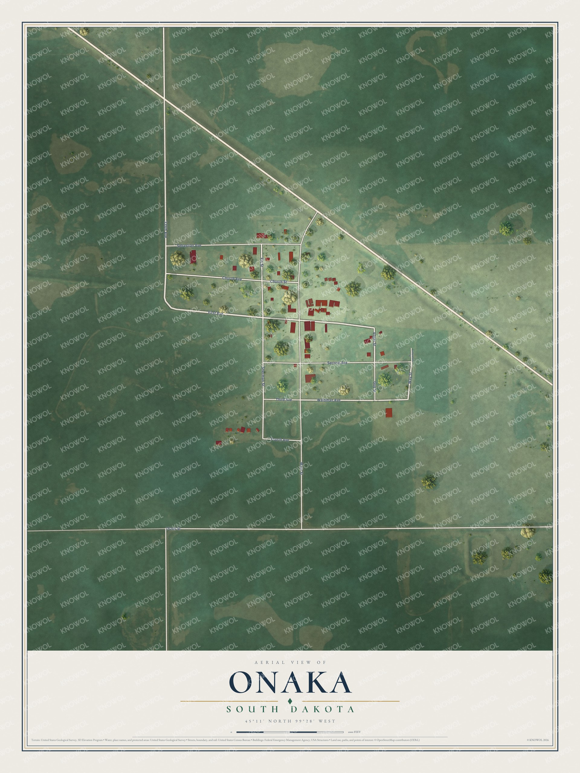 Watermarked full-map preview of Onaka, South Dakota