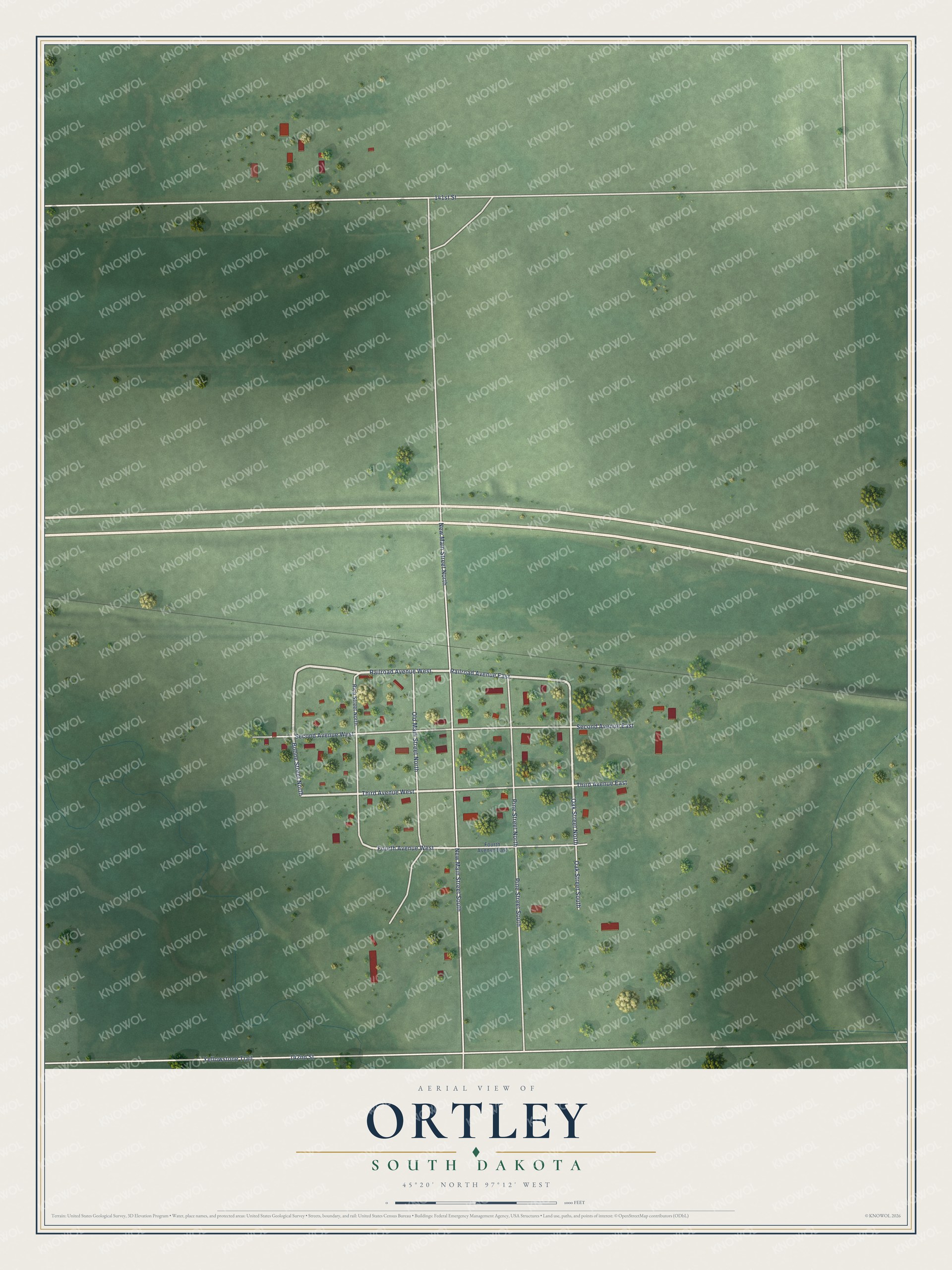 Watermarked full-map preview of Ortley, South Dakota