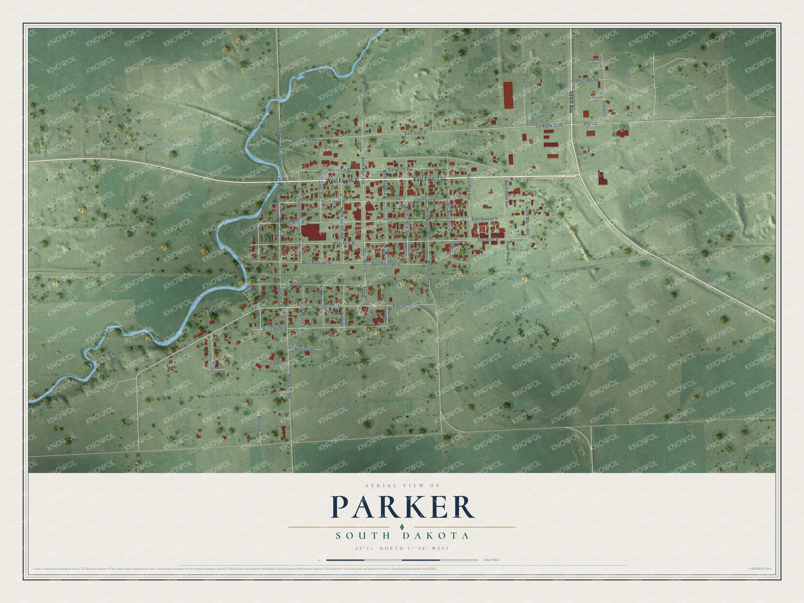 Watermarked full-map preview of Parker, South Dakota