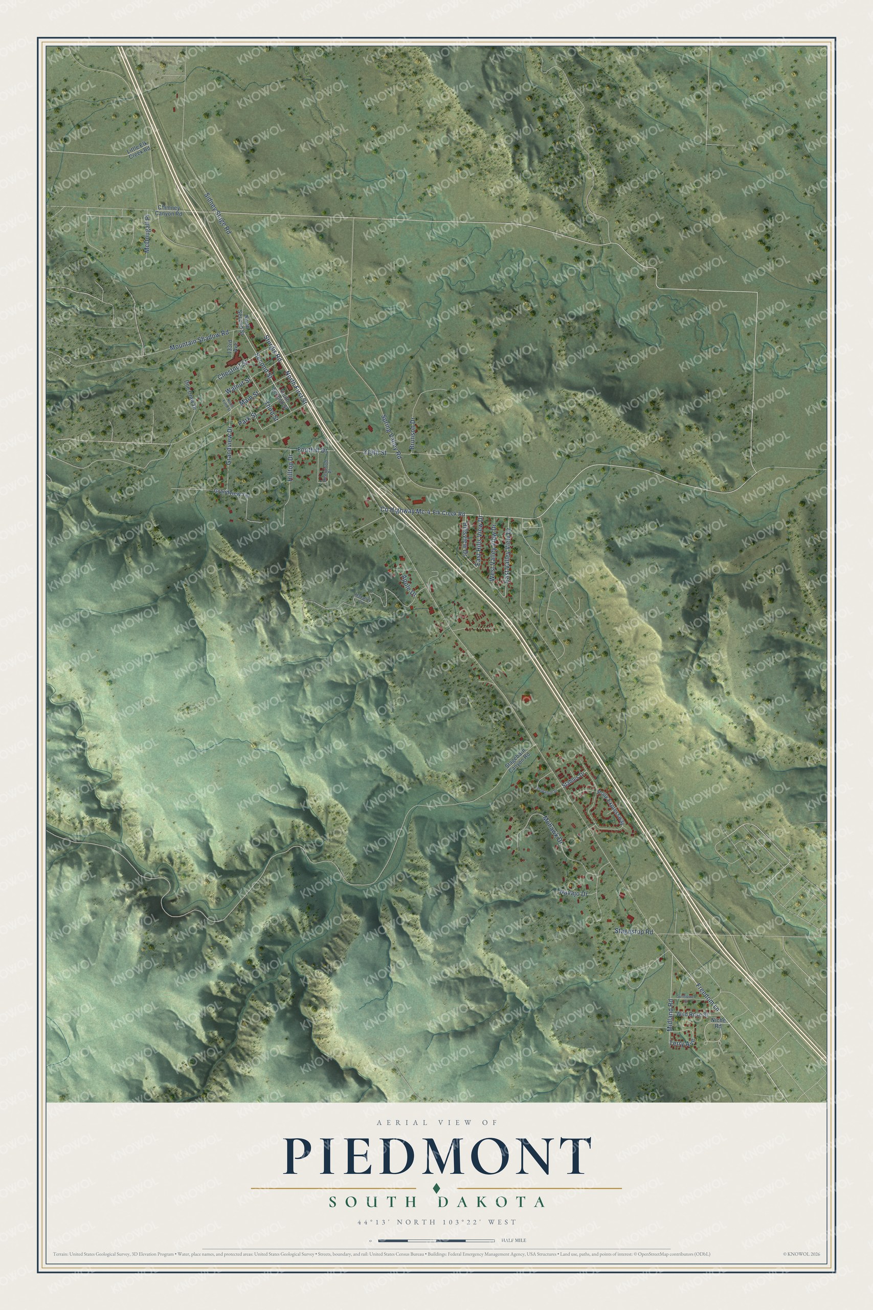 Watermarked full-map preview of Piedmont, South Dakota