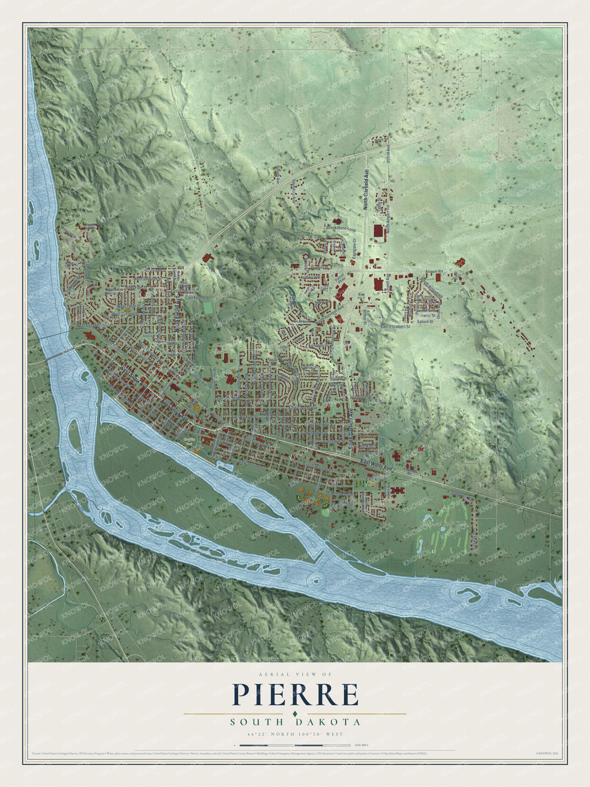 Watermarked full-map preview of Pierre, South Dakota