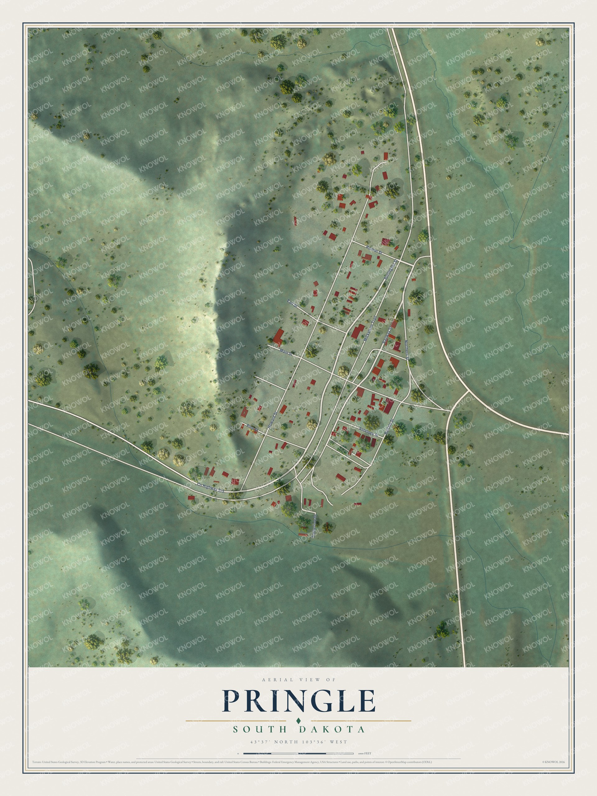 Watermarked full-map preview of Pringle, South Dakota